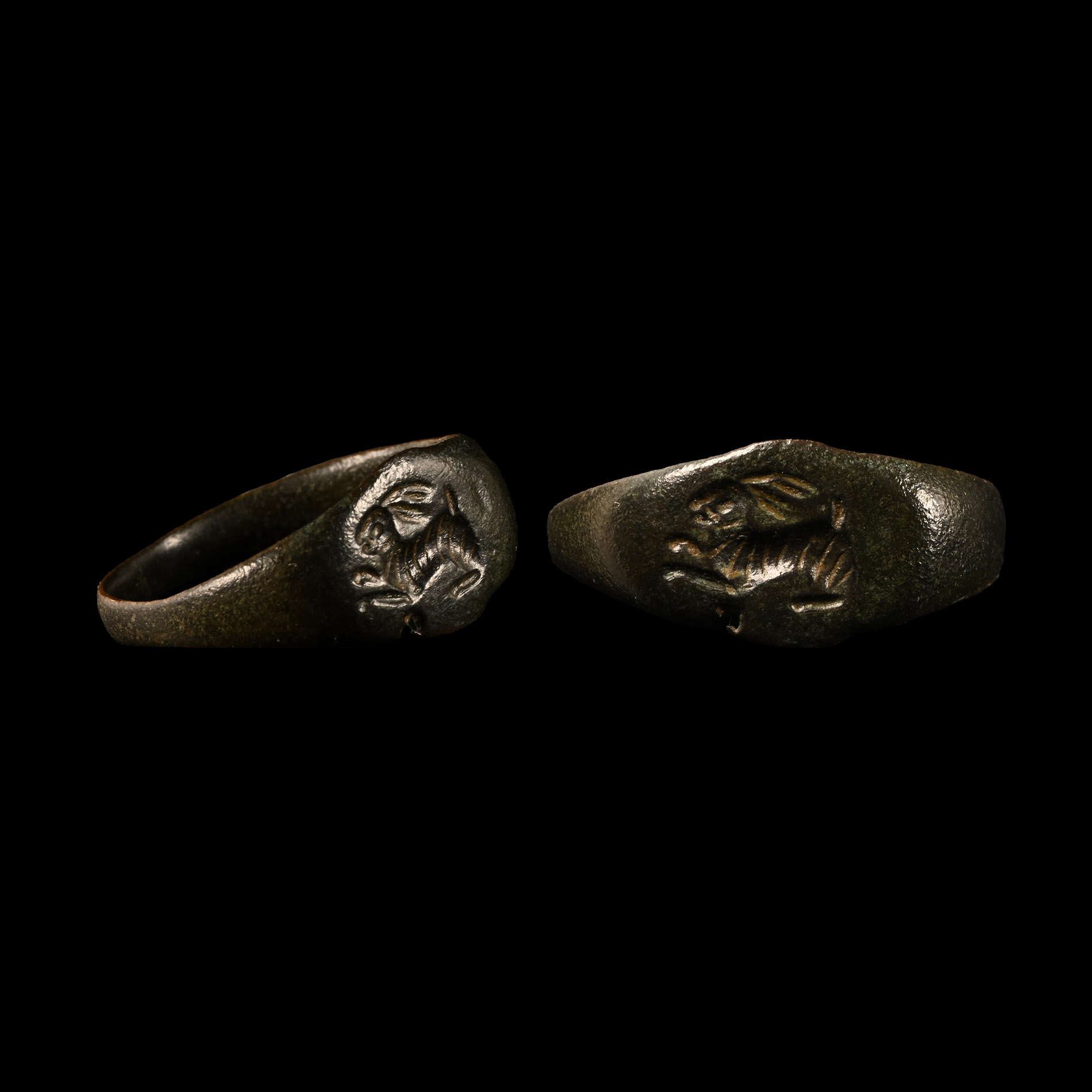 Roman Bronze Ring with Rabbit