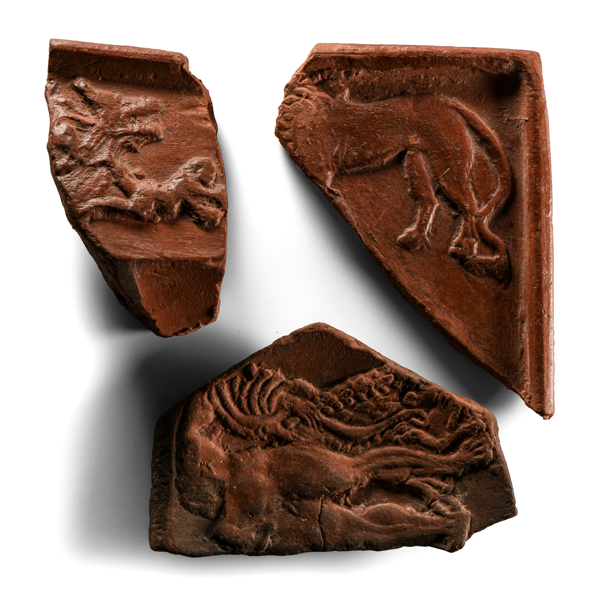 Roman Redware Pottery Fragment Group Including Jonah and the Whale