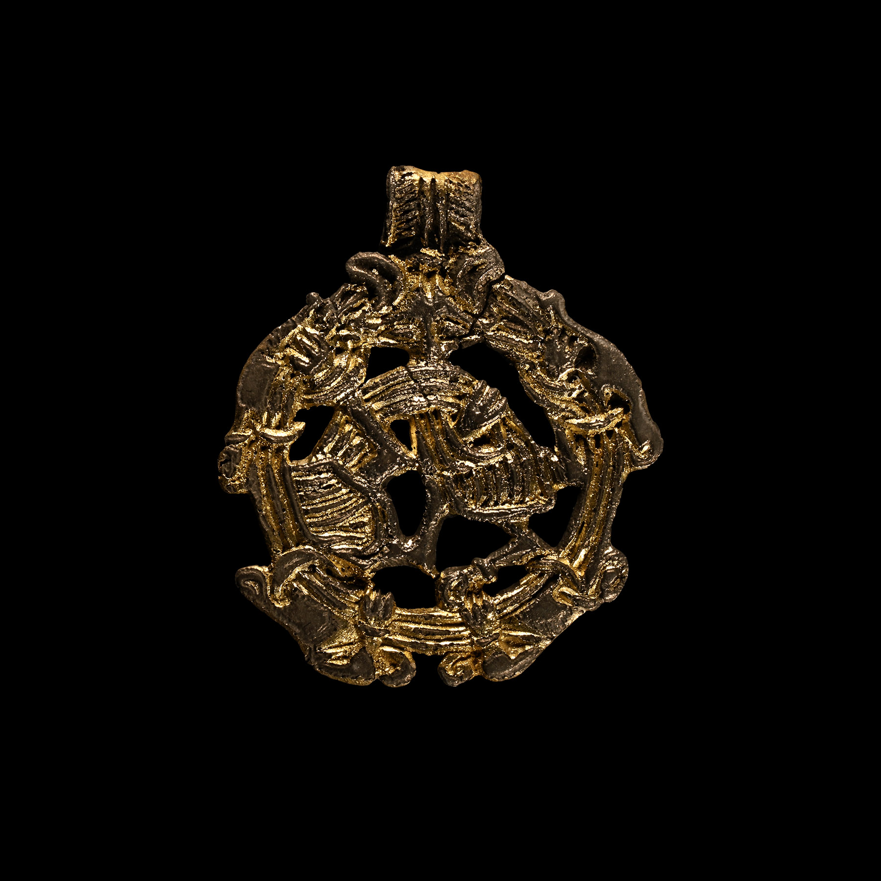 Viking Age Silver-Gilt Oseberg Contorted Beast Pendant