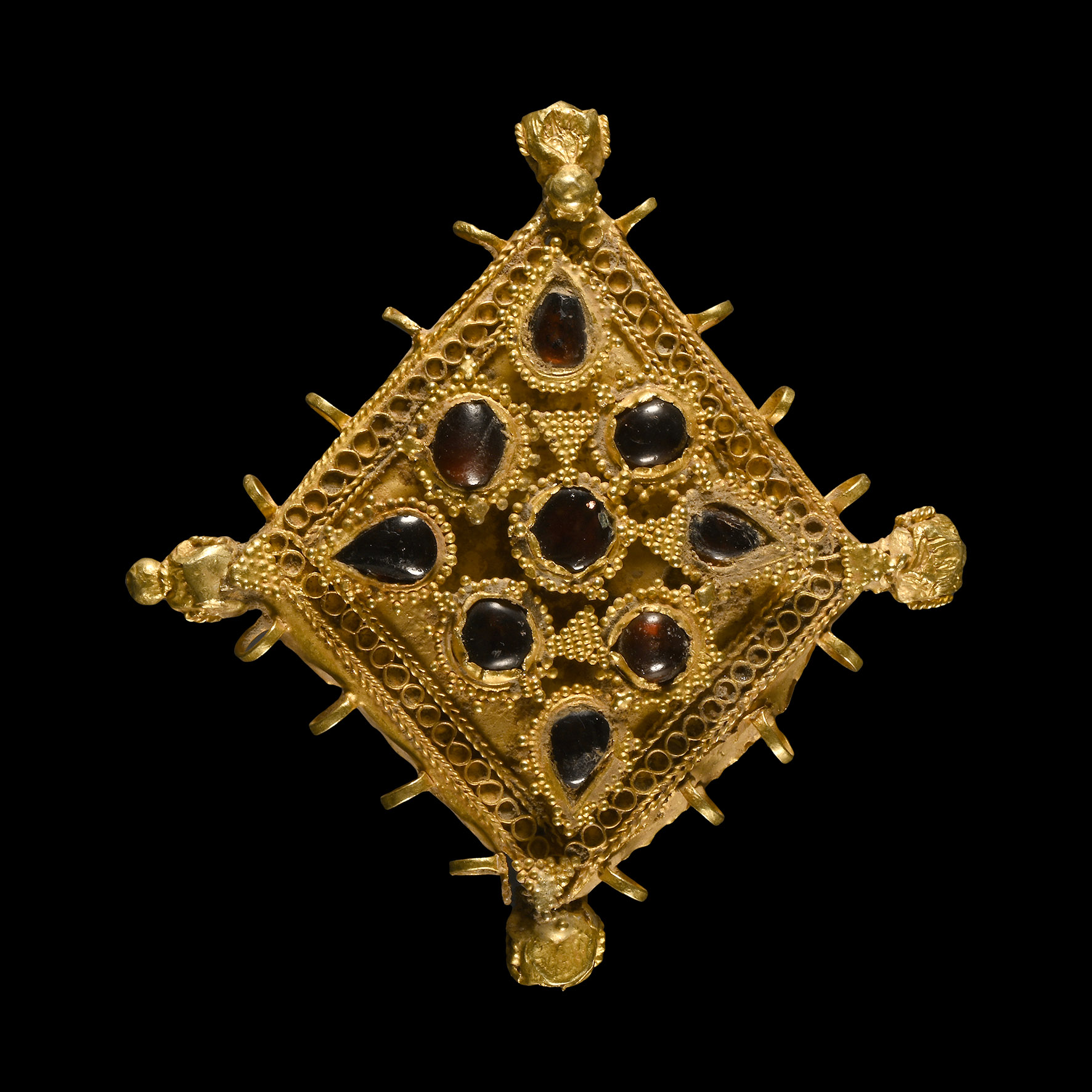 Western Asiatic Garnet-Set Gold Pendant Element