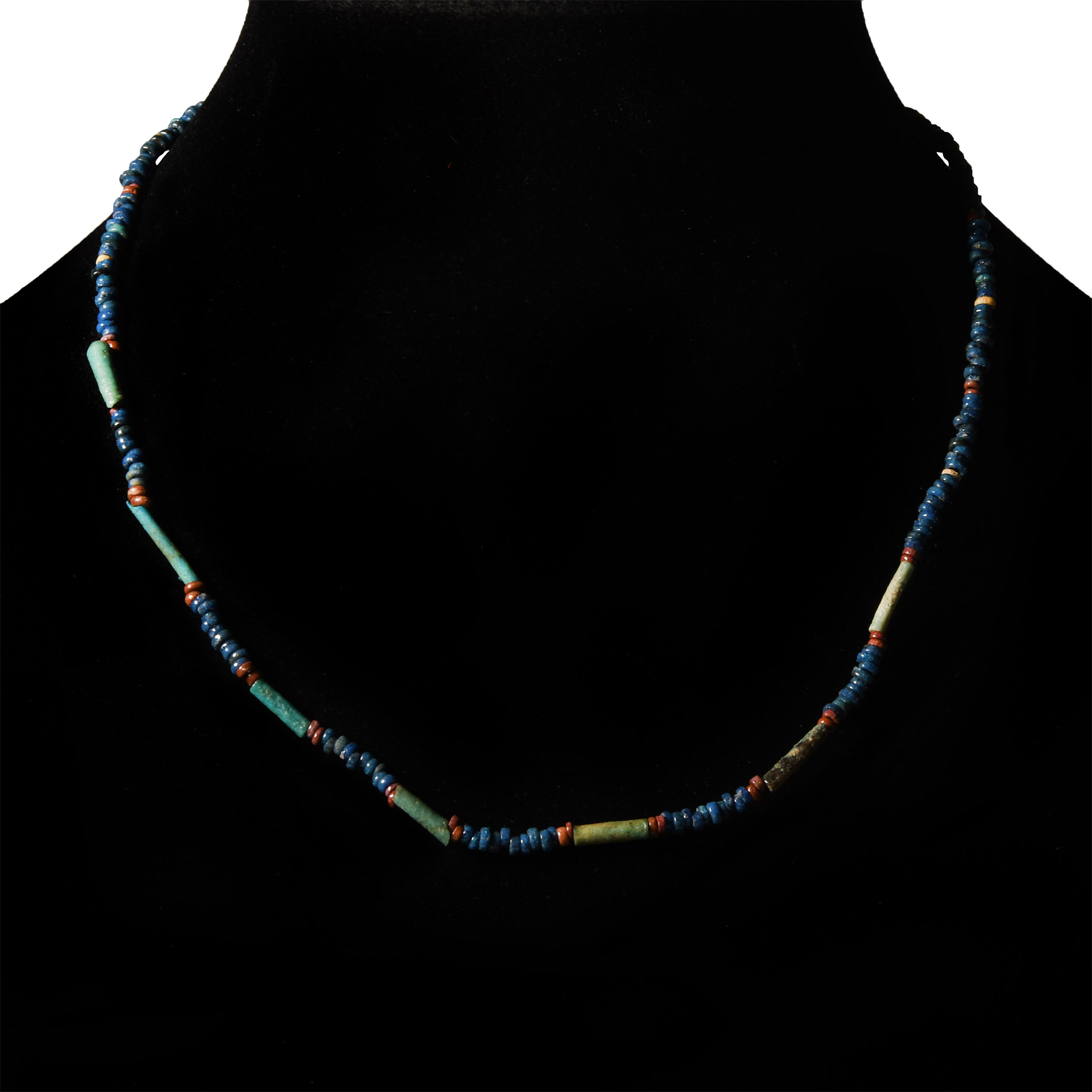 Egyptian Bright Blue and Turquoise Faience Bead Necklace