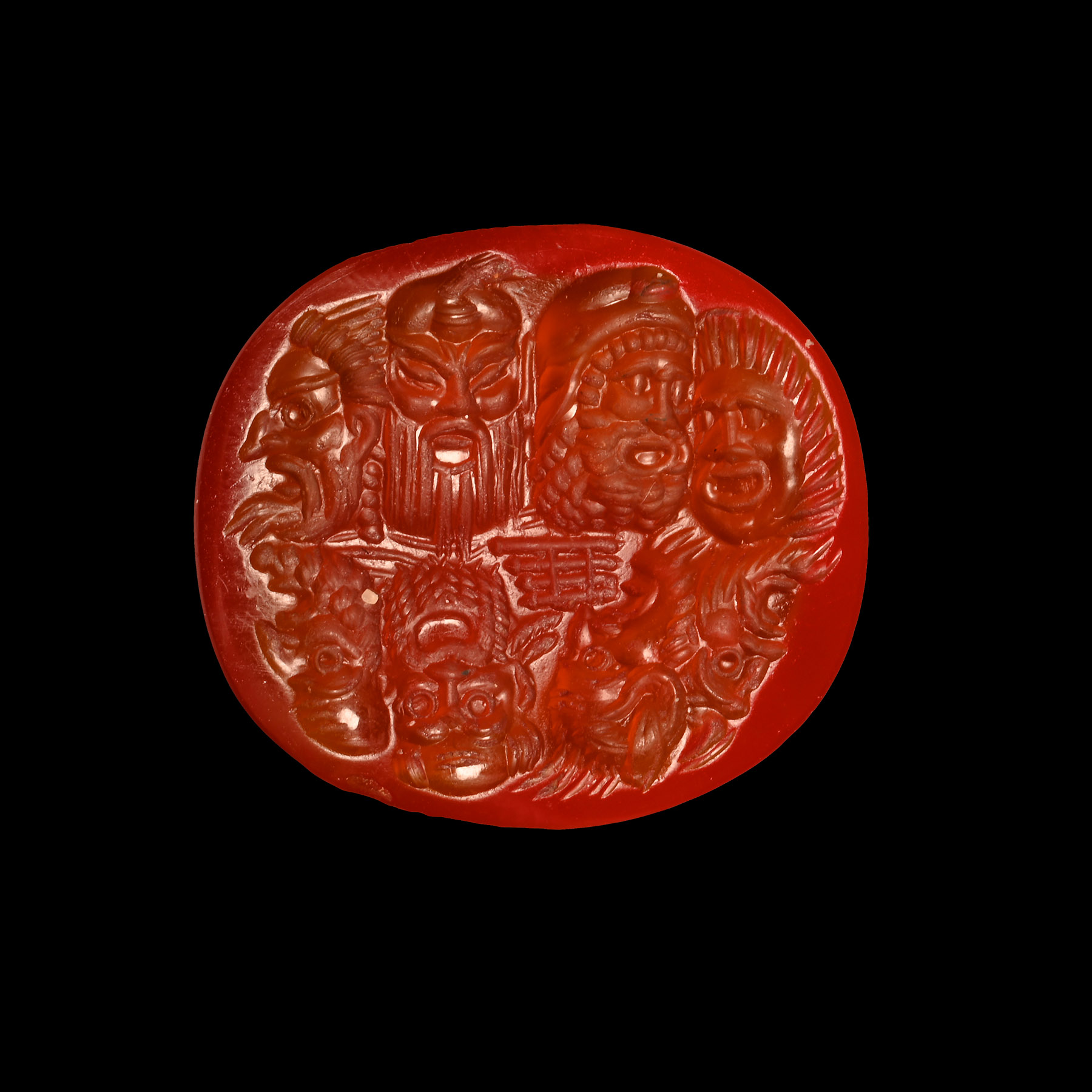 Roman Carnelian Gemstone with Theatre Masks