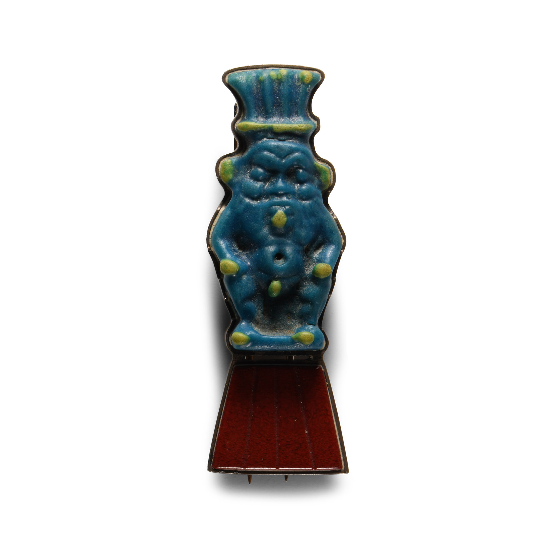 Egyptian Glass Bes Amulet in Gold Pin