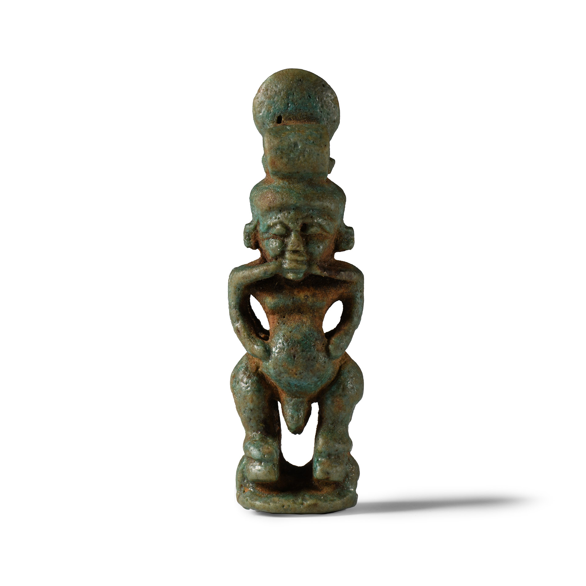 Egyptian Janiform Pataikos and Ra-Horakhty Faience Amulet