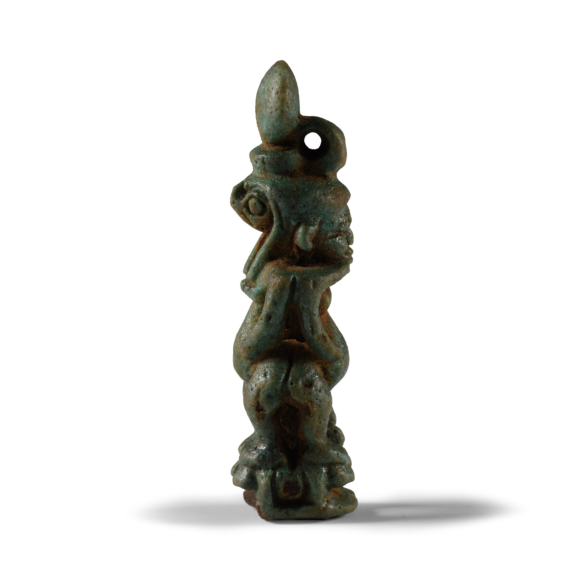 Egyptian Janiform Pataikos and Ra-Horakhty Faience Amulet