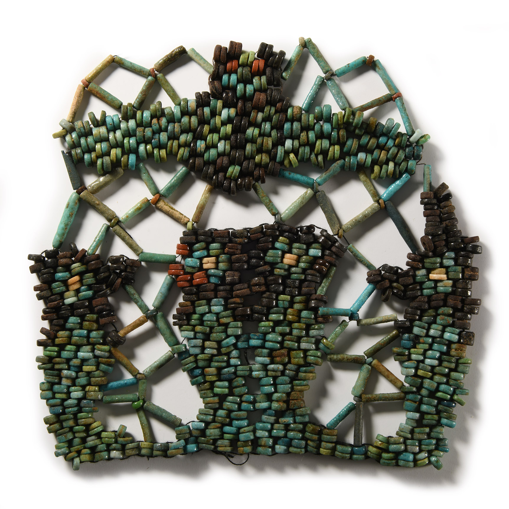 Egyptian Bead Panel with Four Sons of Horus and Winged Scarab