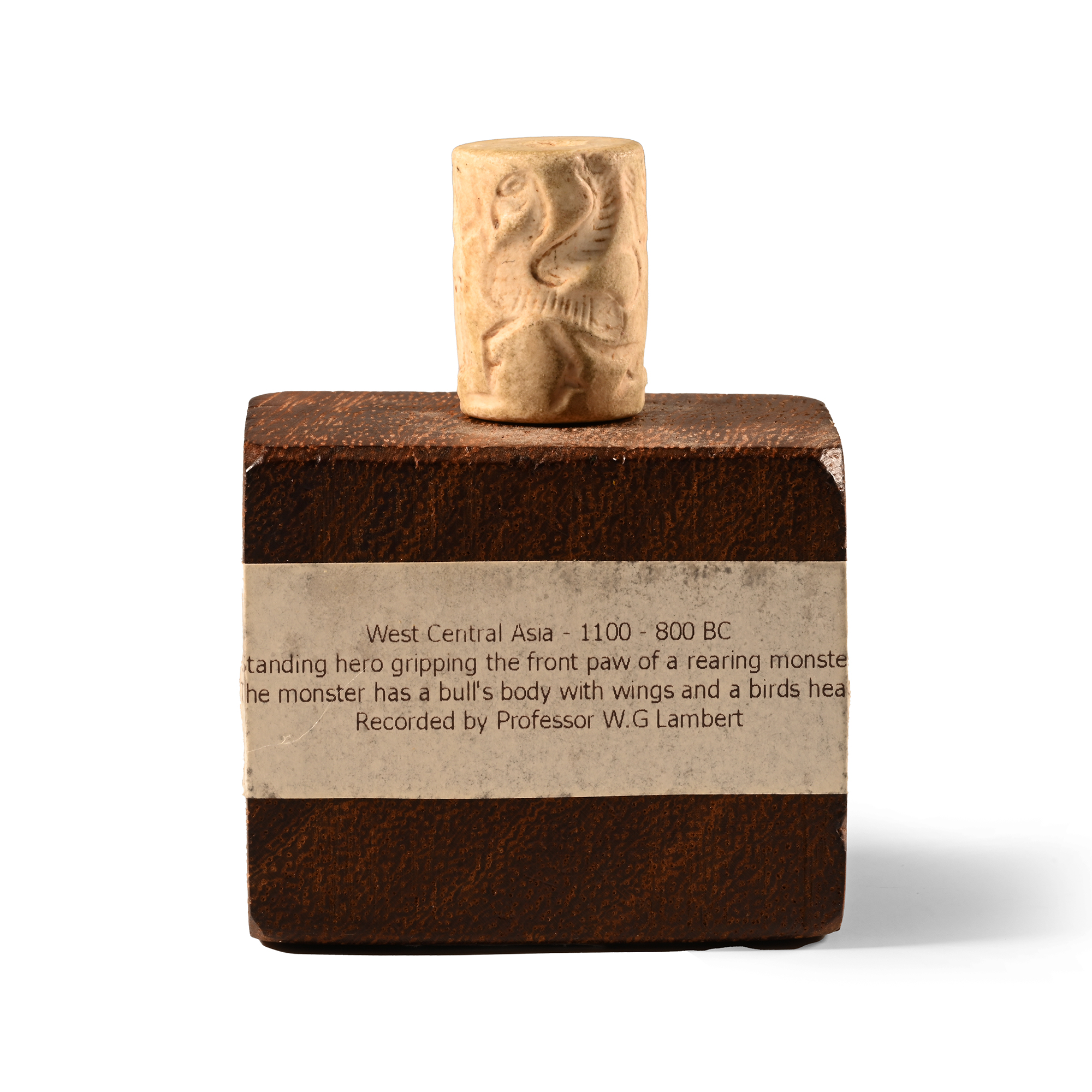 Central Asian Chert Cylinder Seal with Hero and Monster
