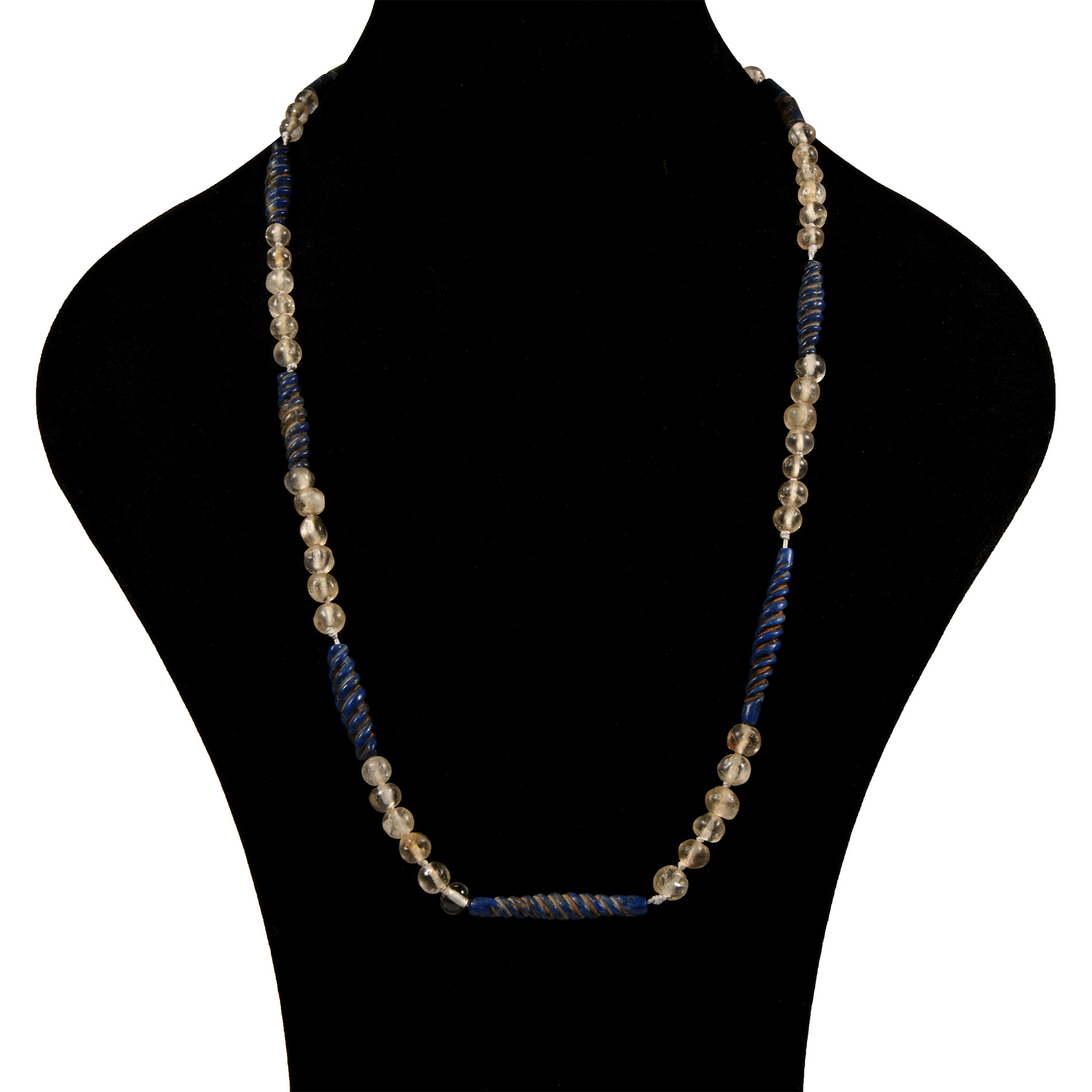 Bactrian Lapis Lazuli Spiral and Rock Crystal Bead Necklace