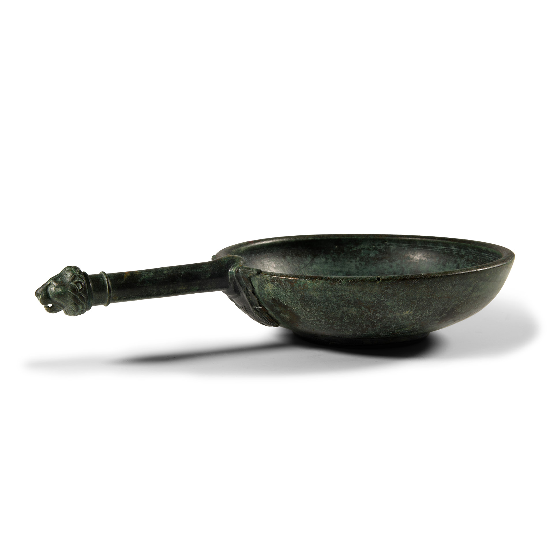 Roman Bronze Patera with Lion Head Handle