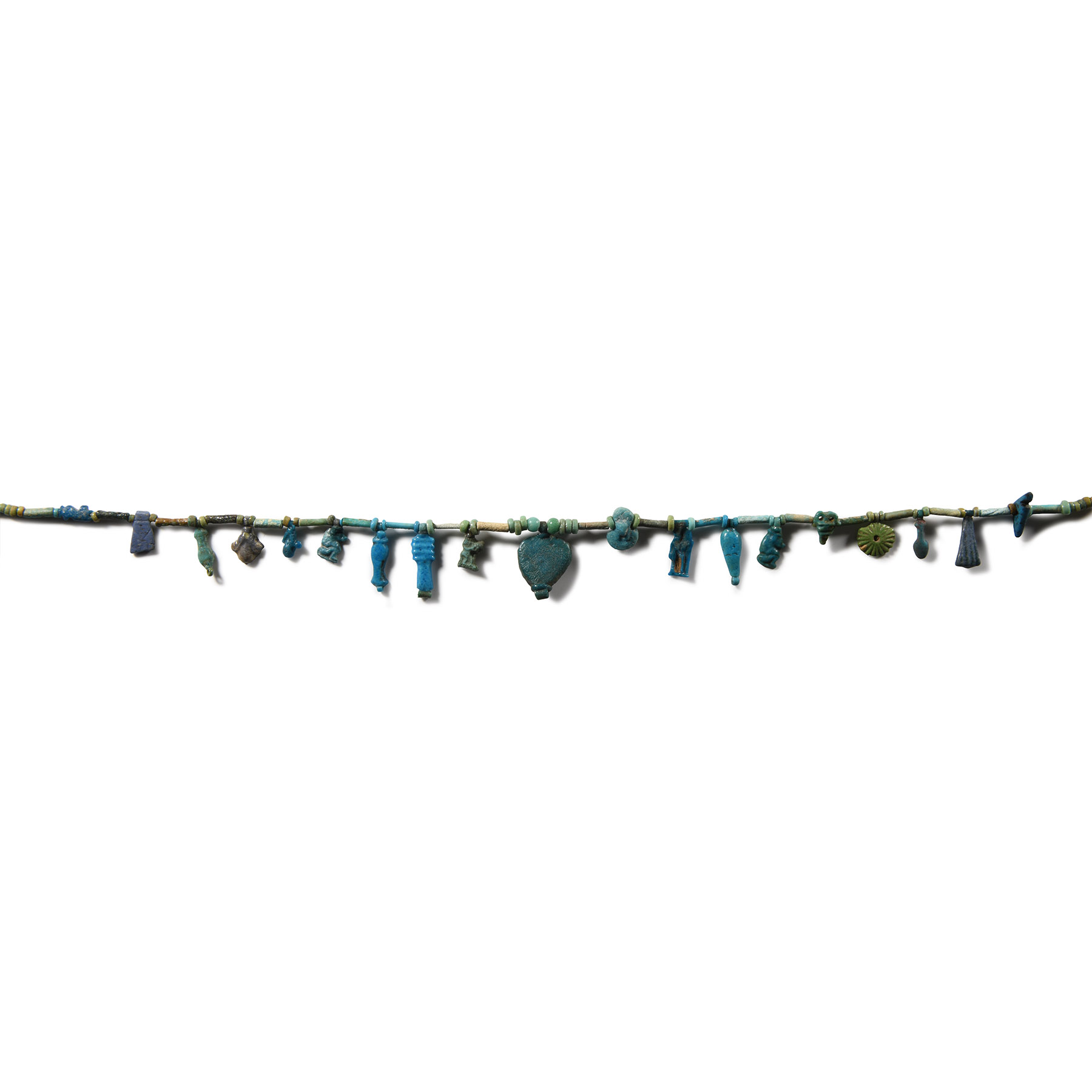 Egyptian Faience Bead Necklace String with Amulets