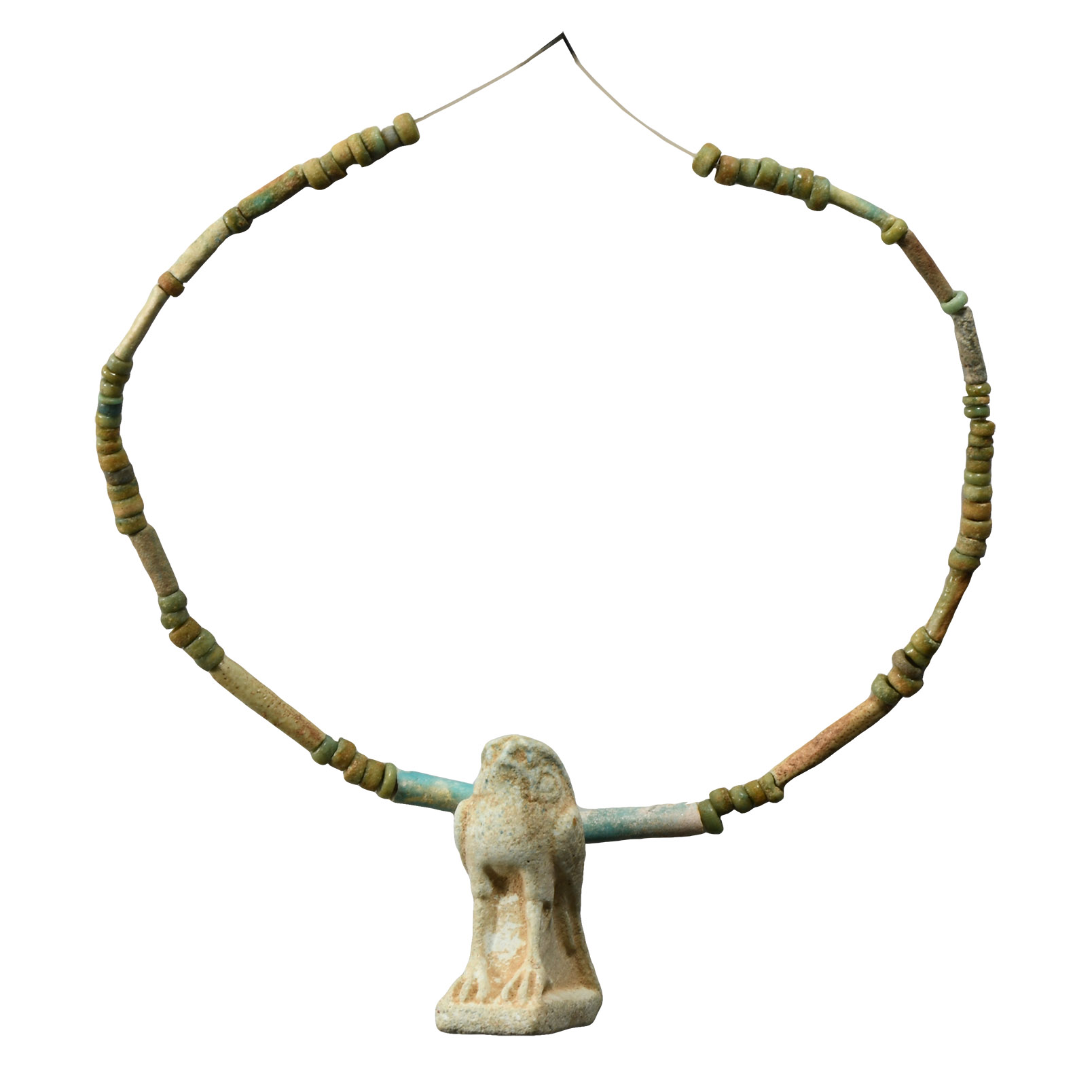 Egyptian Faience Bead Necklace String with Horus Amulet