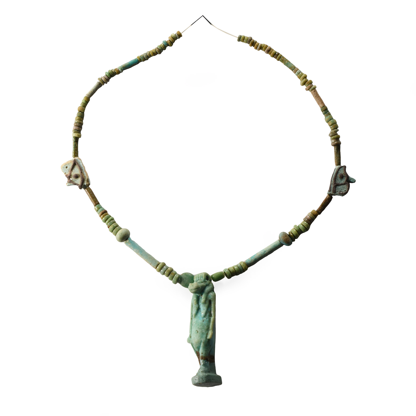 Egyptian Faience Bead Necklace String with Taweret Amulet