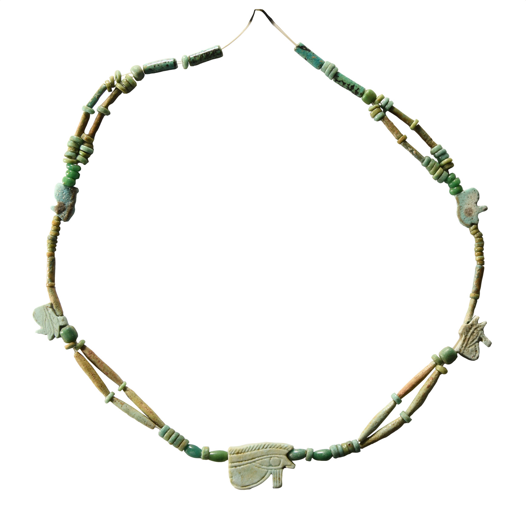 Egyptian Faience Bead Necklace String with Wedjat Eyes