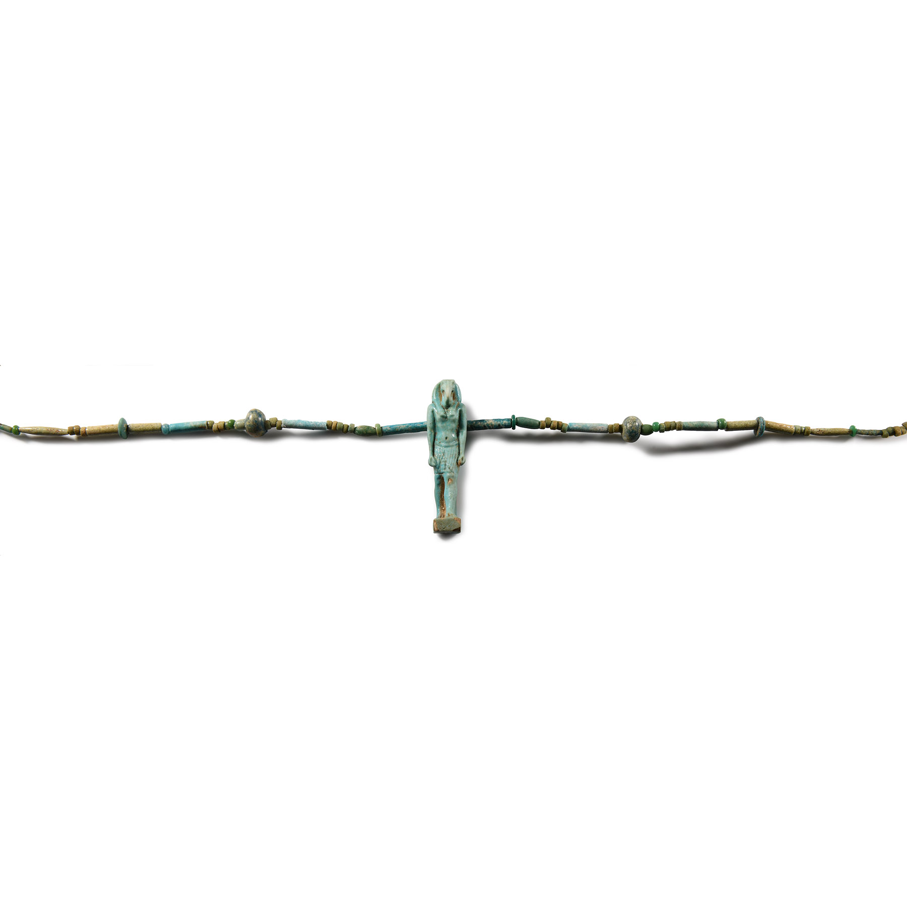 Egyptian Faience Bead Necklace String with Thoth Amulet