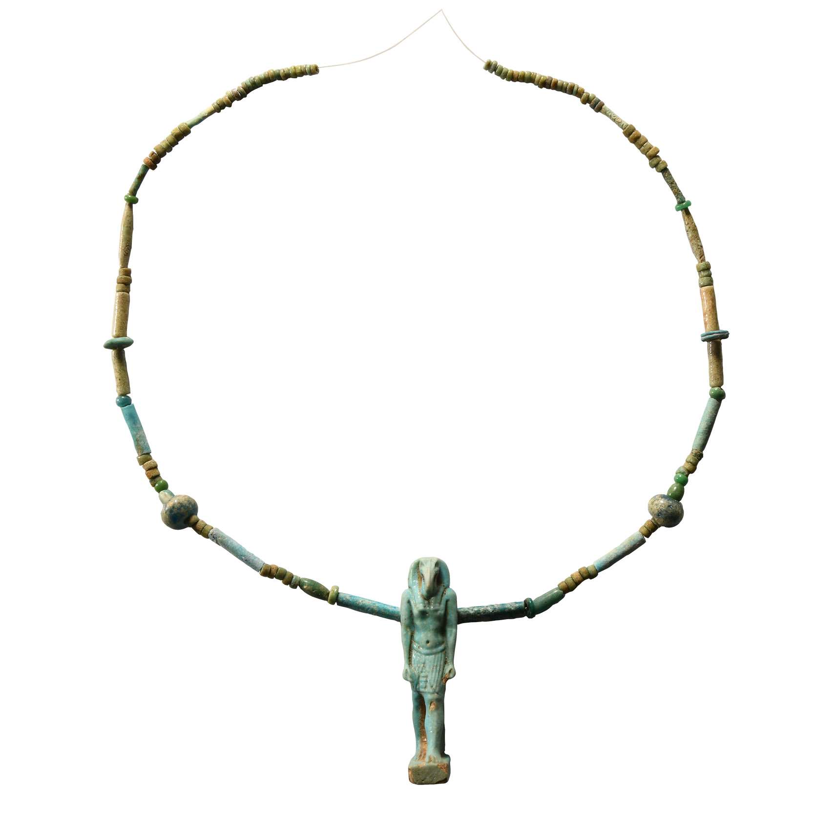 Egyptian Faience Bead Necklace String with Thoth Amulet