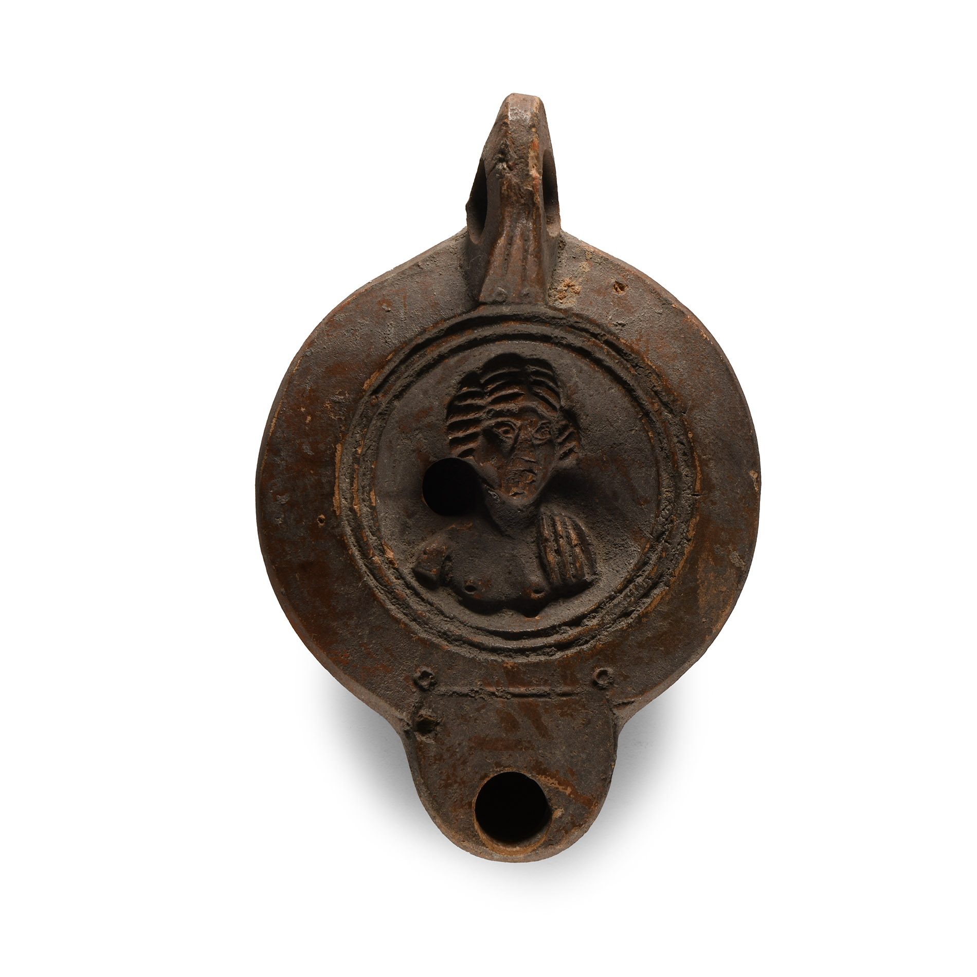 Roman Terracotta Oil Lamp with Facing Bust