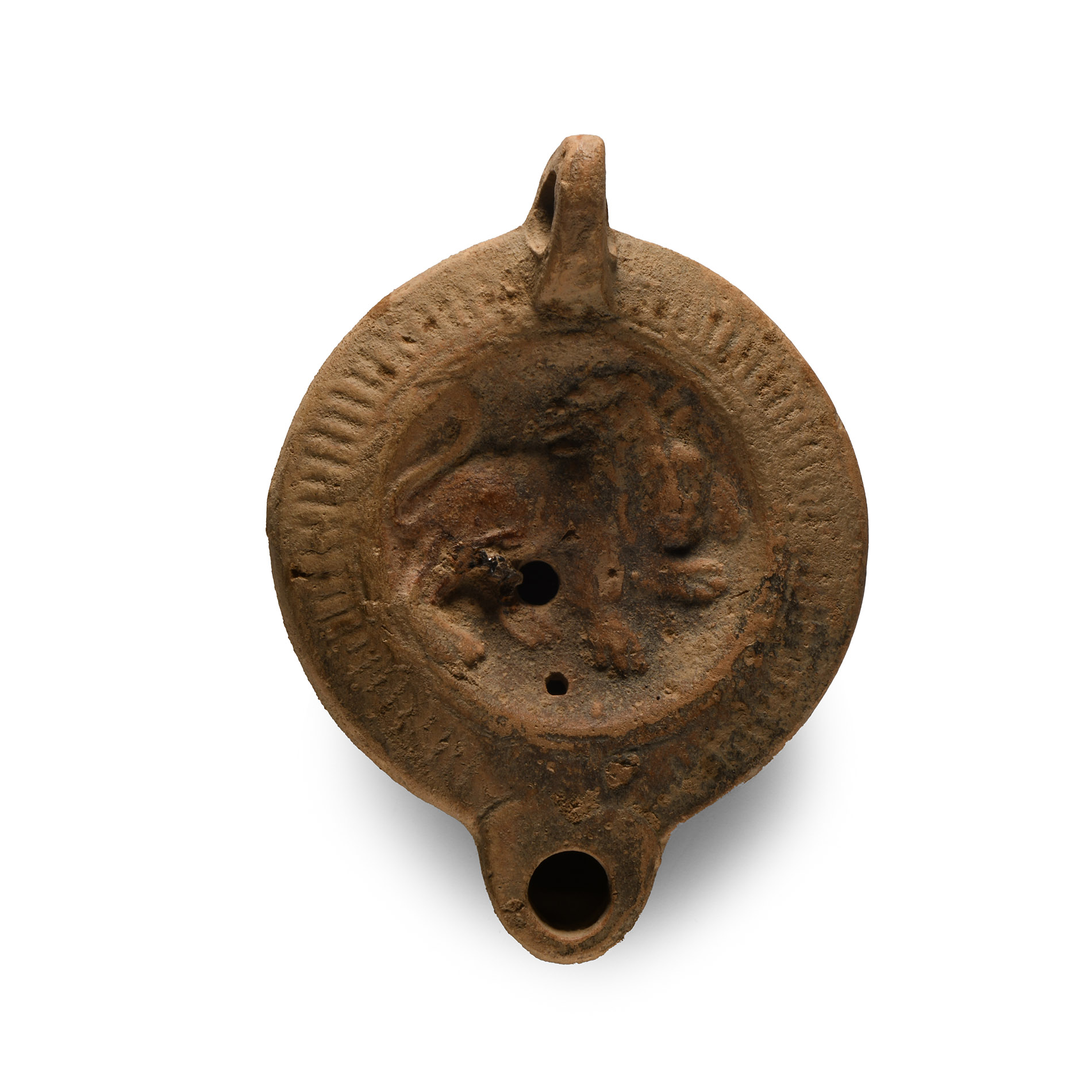 Roman Terracotta Oil Lamp with Lion