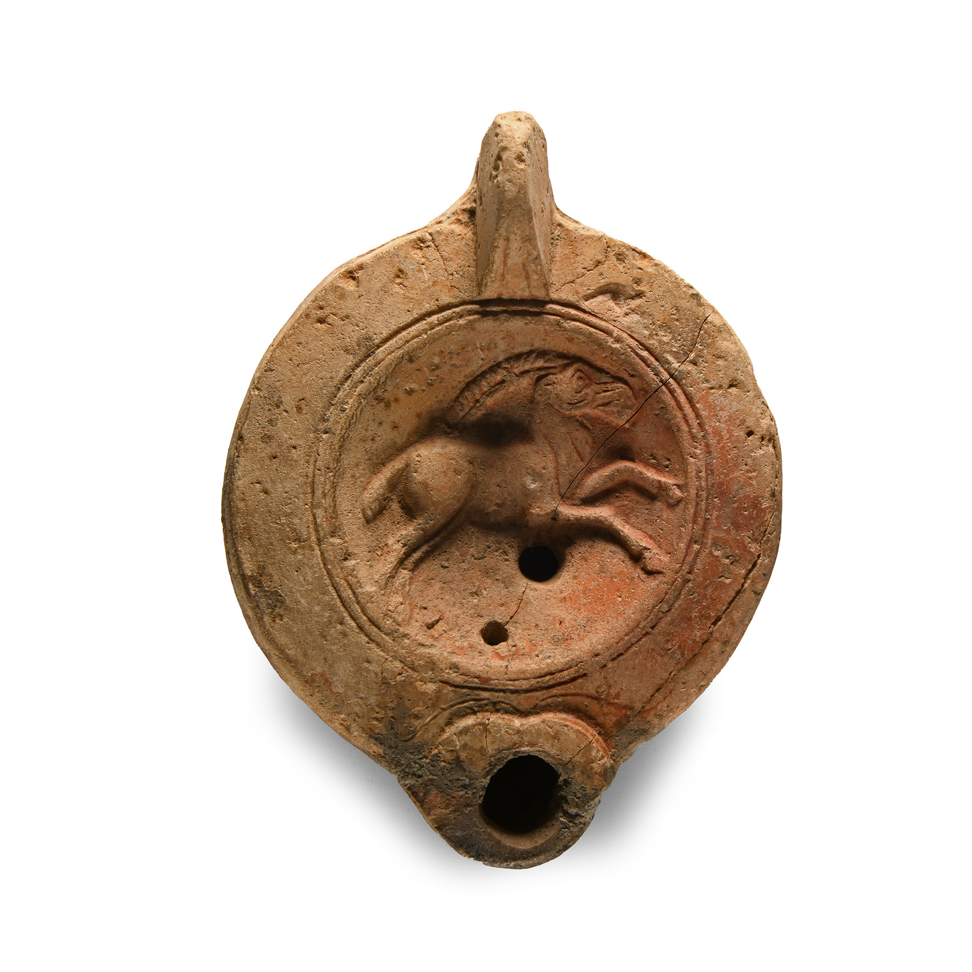 Roman Terracotta Oil Lamp with Leaping Ibex
