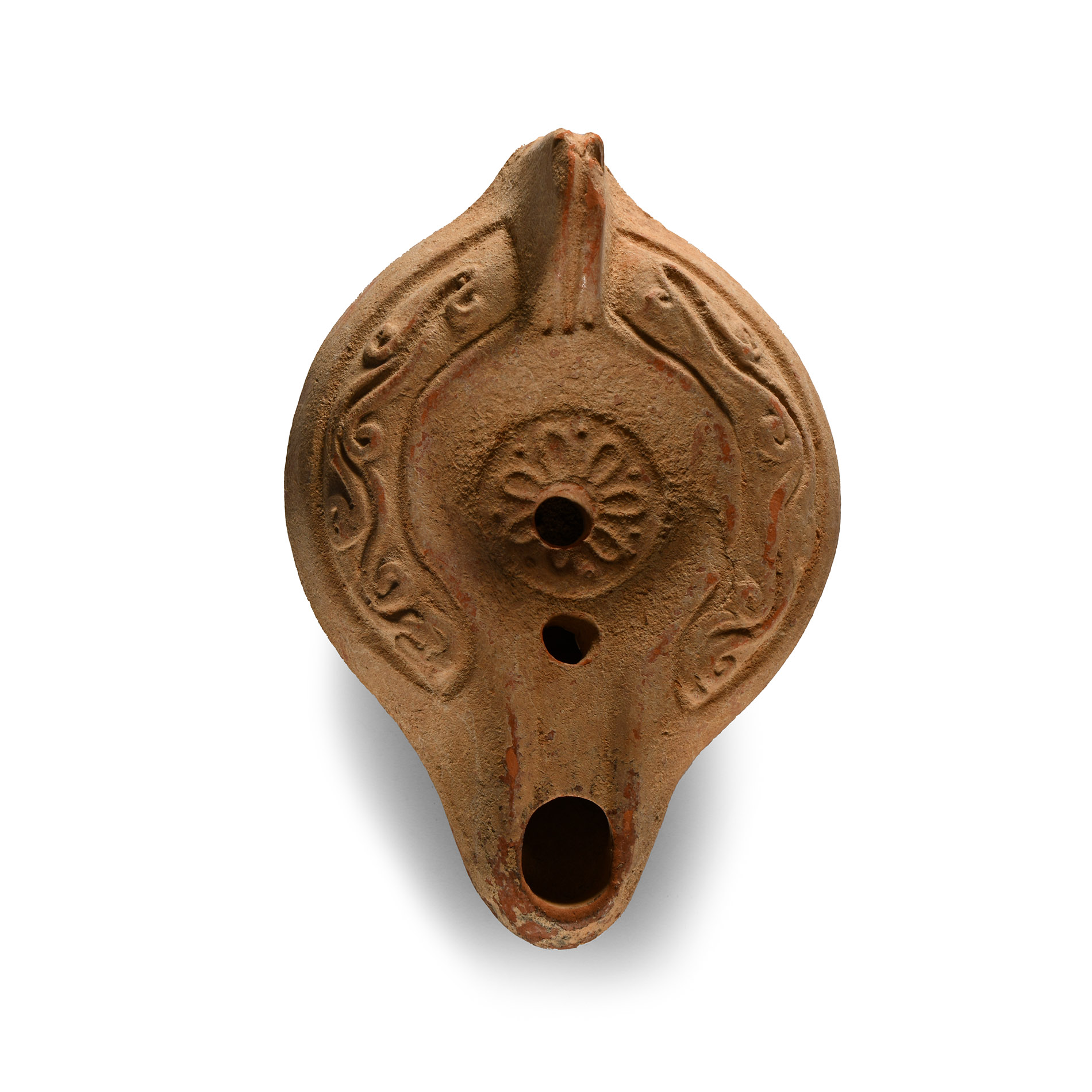 Roman Terracotta Oil Lamp with Floral Motif
