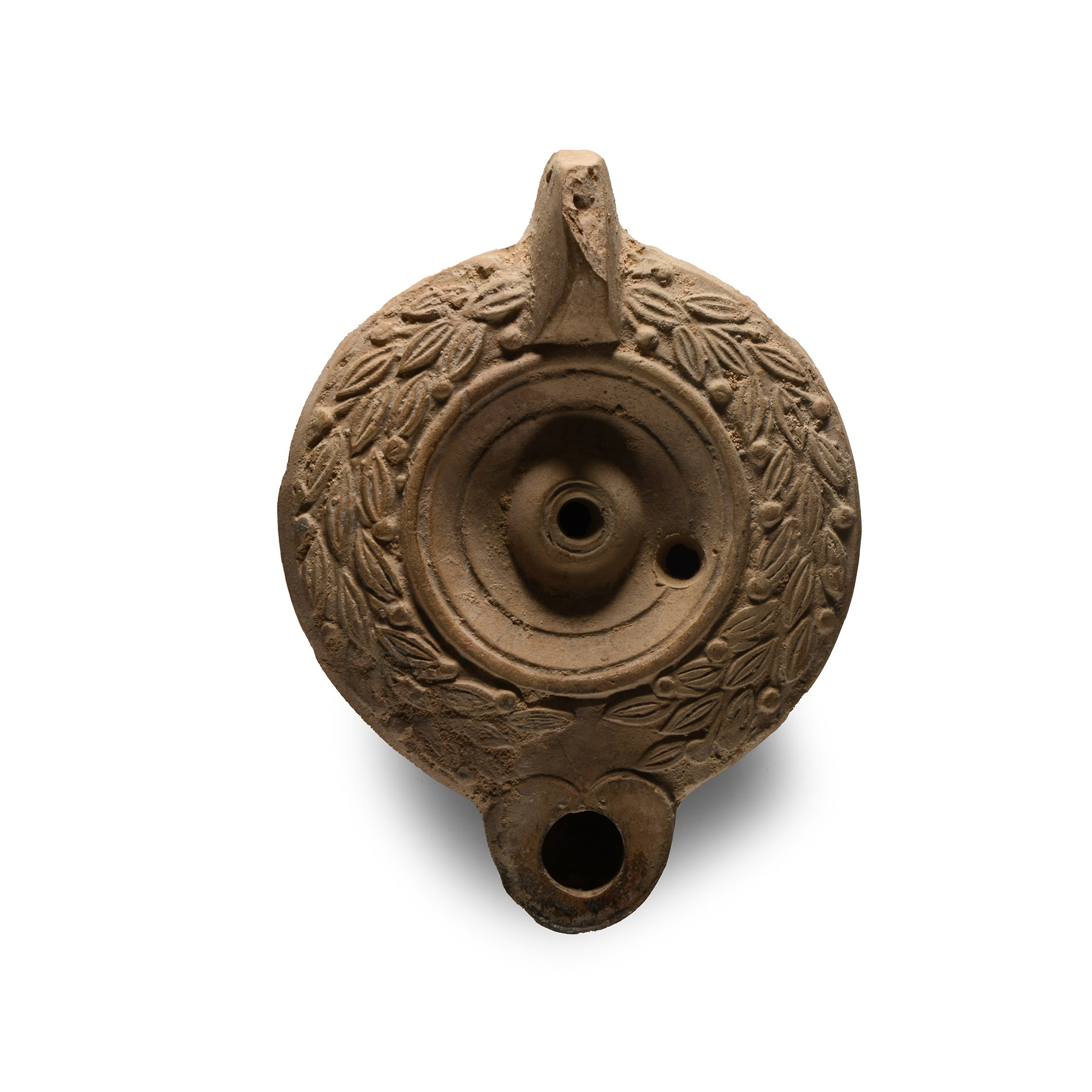 Roman Terracotta Oil Lamp with Wreath