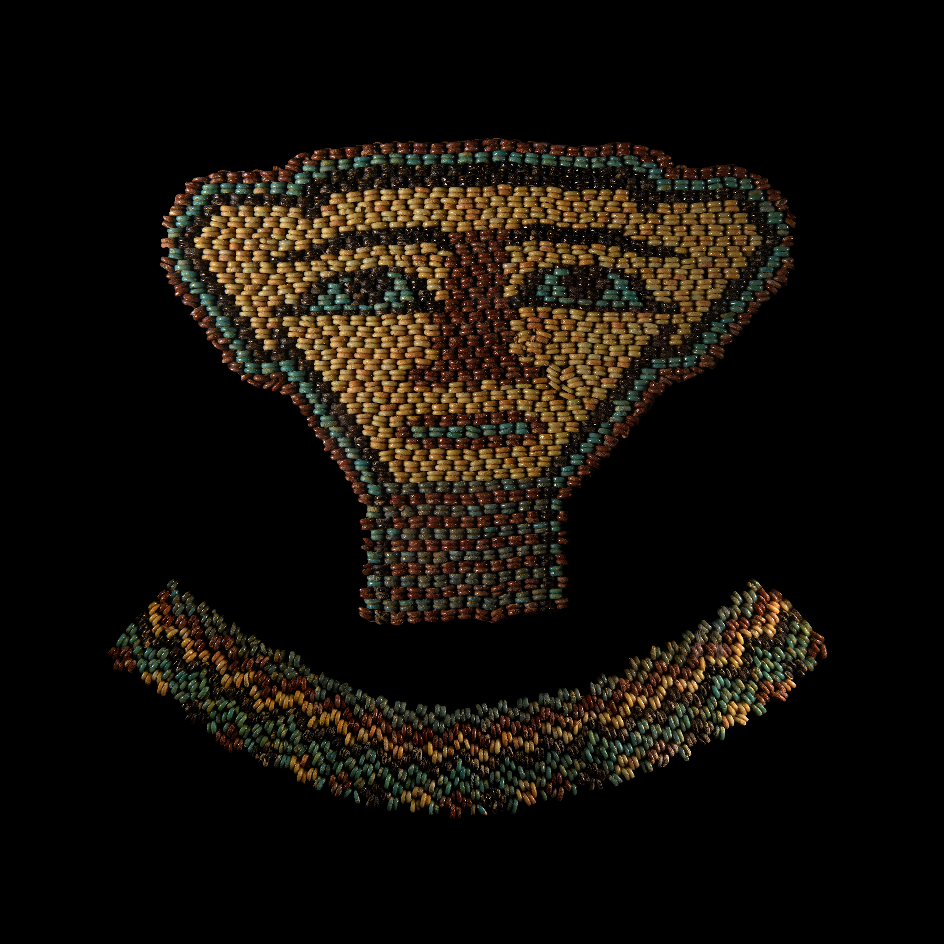 Egyptian Faience Bead Mummy Mask and Collar with Good Colour