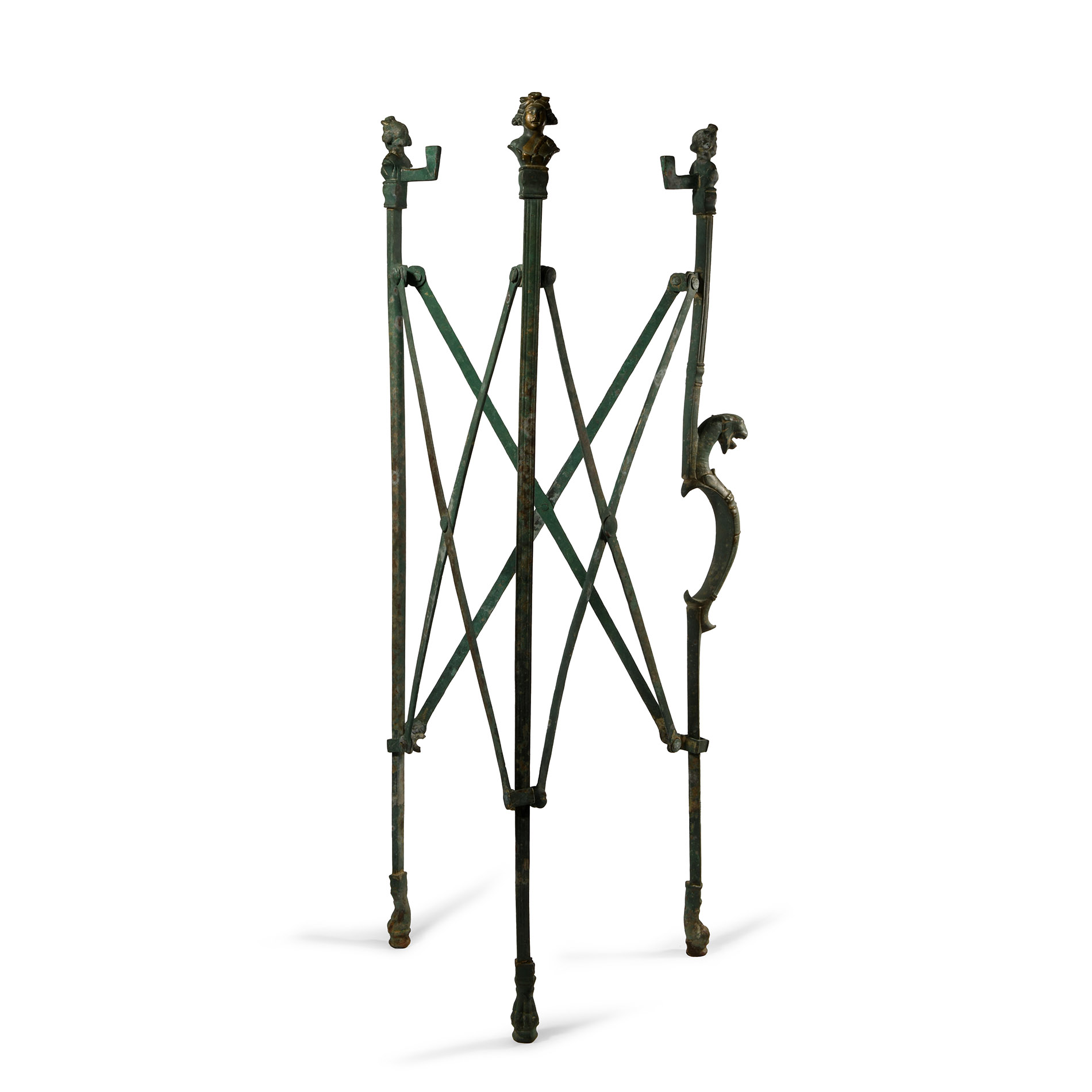 Roman Bronze Folding Tripod Table with Busts of Bacchus and Panther