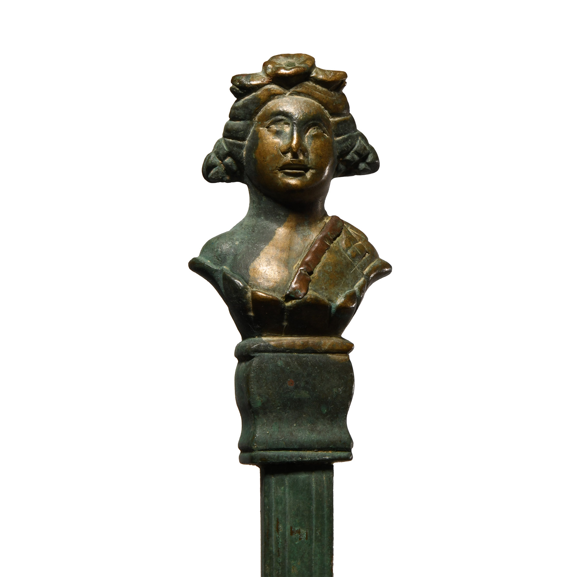 Roman Bronze Folding Tripod Table with Busts of Bacchus and Panther