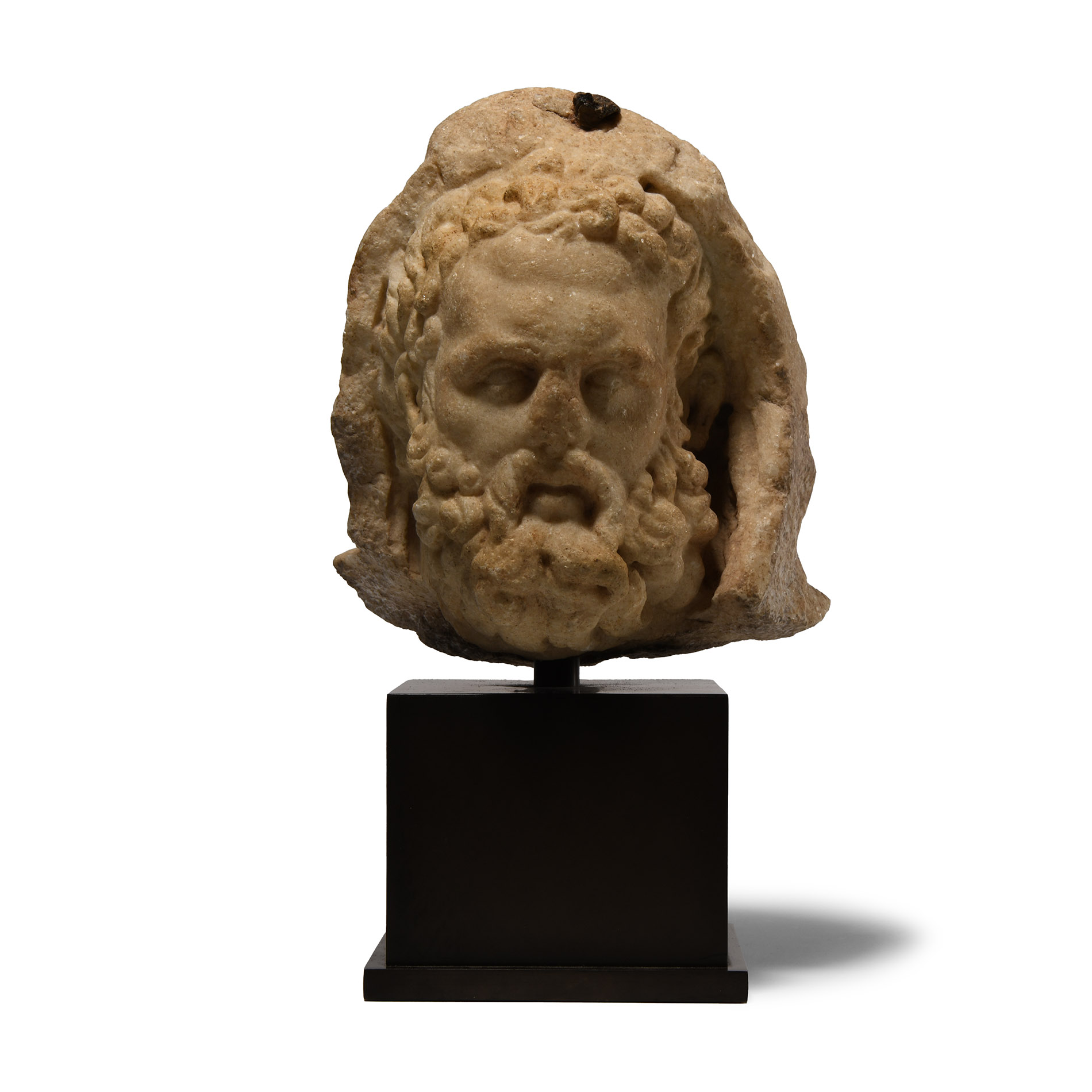 Roman Marble Head of Hercules Wearing the Nemean Lion Skin