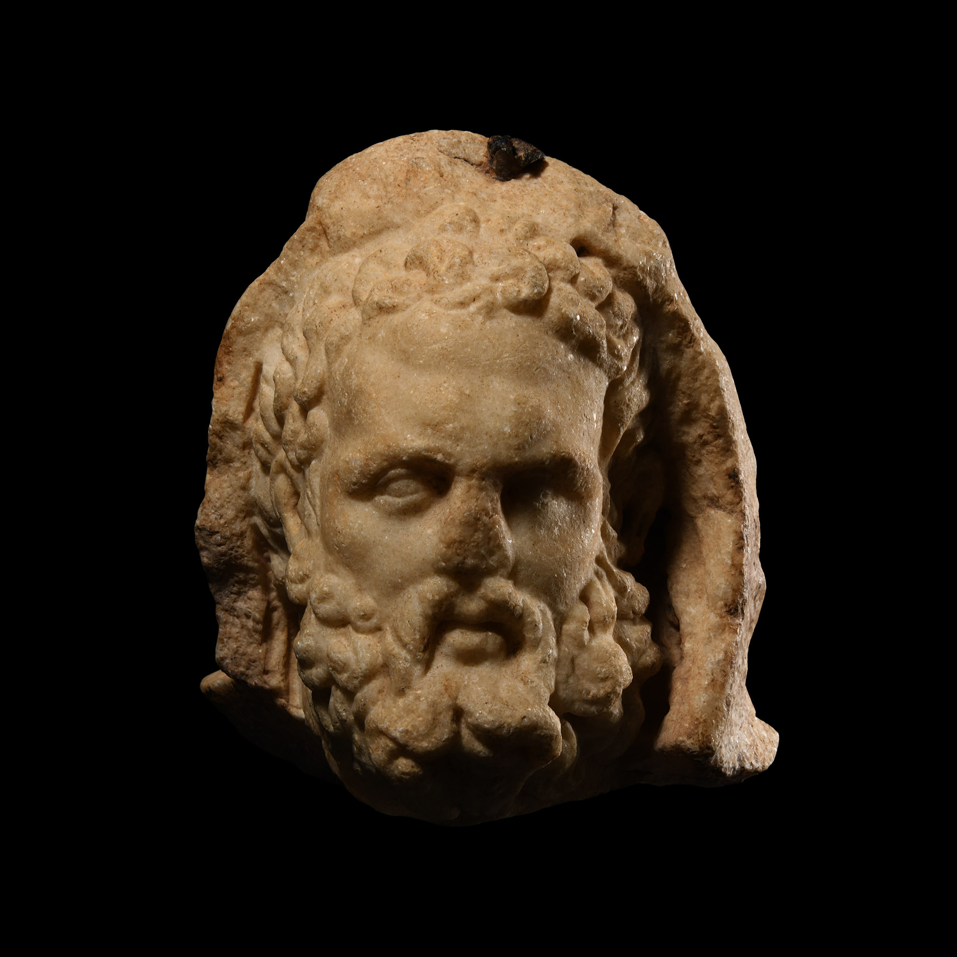 Roman Marble Head of Hercules Wearing the Nemean Lion Skin