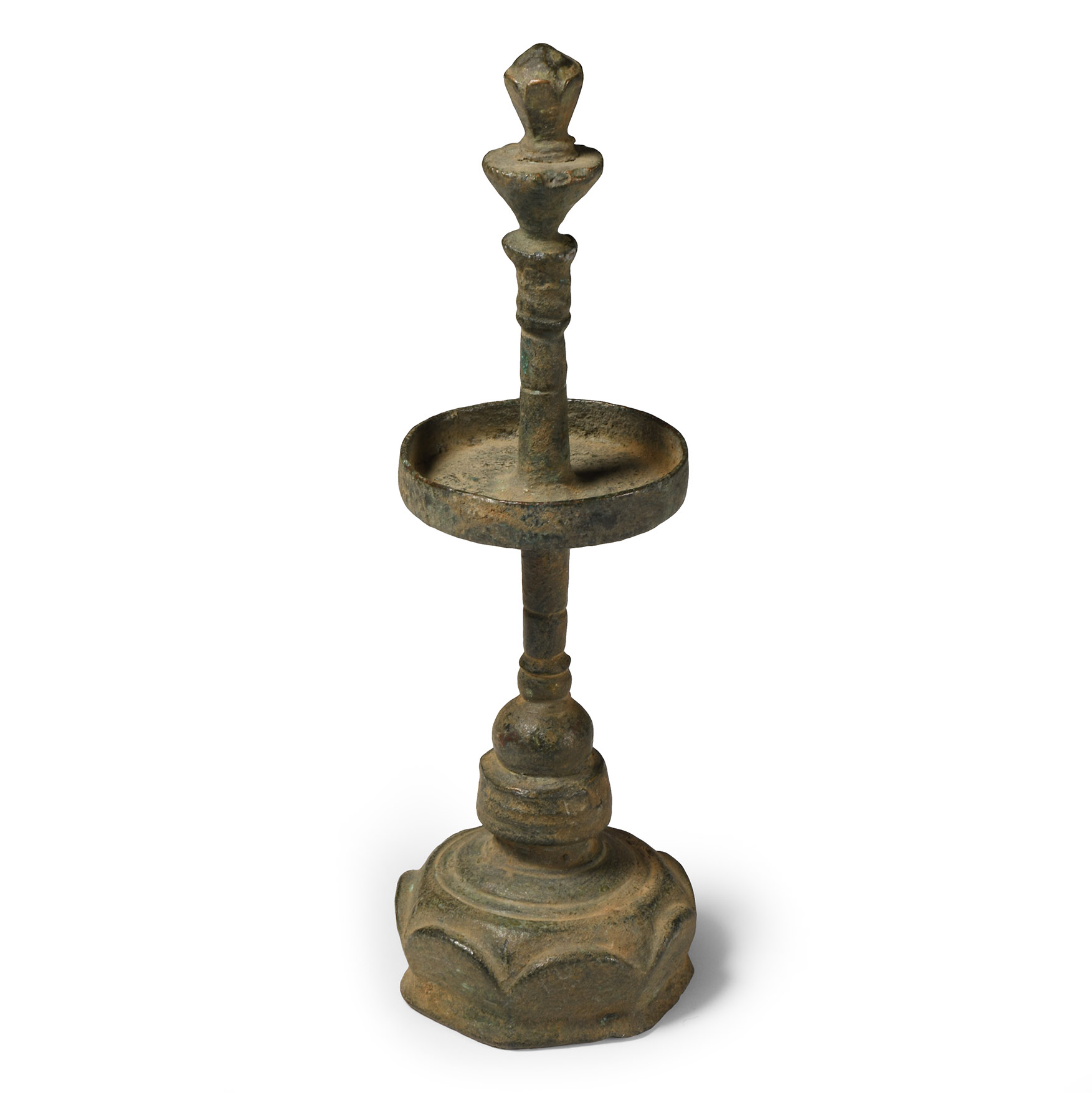 South East Asian Bronze Tiered Oil Lamp with Finial