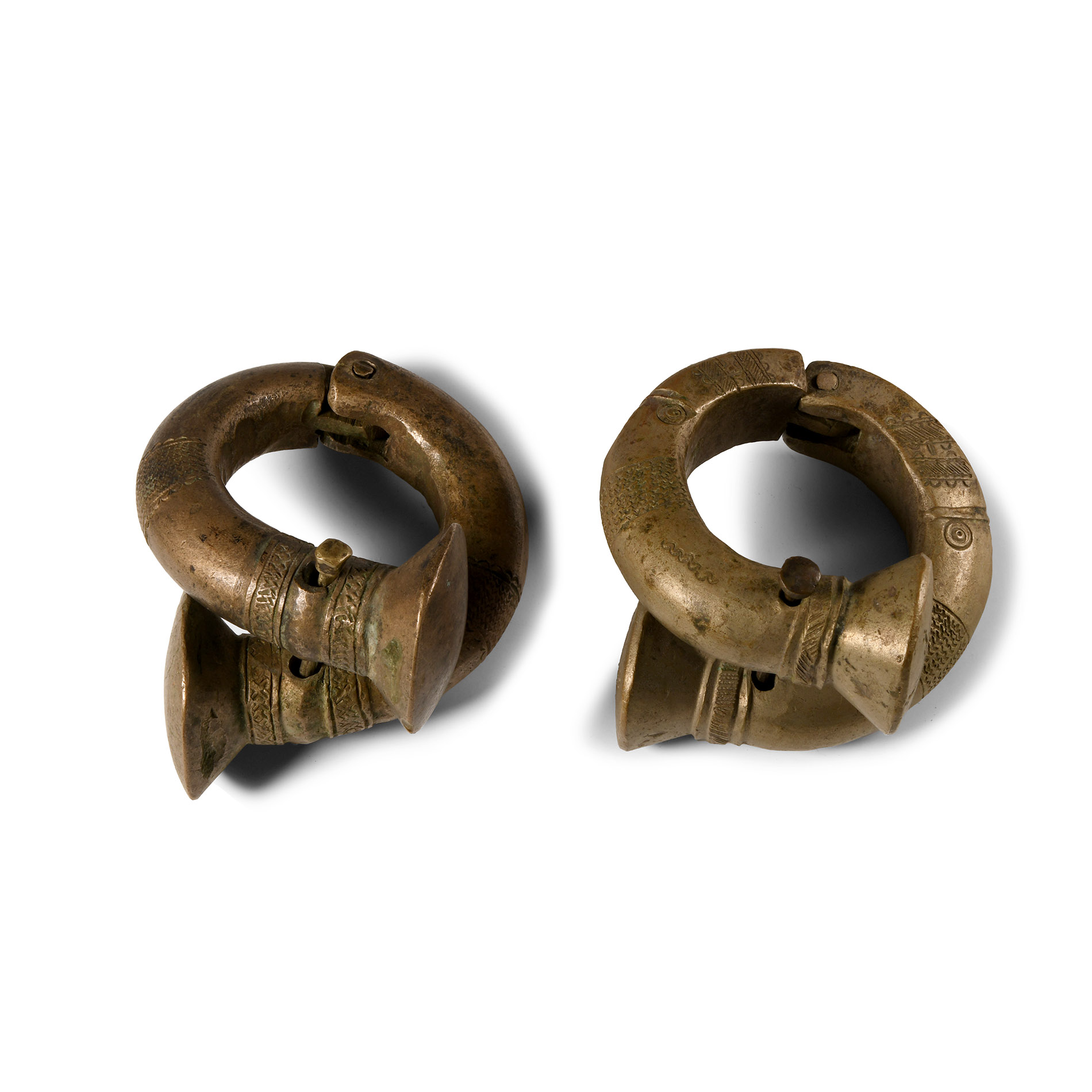 Large African Slave Trade Manilla Currency Bracelet Pair