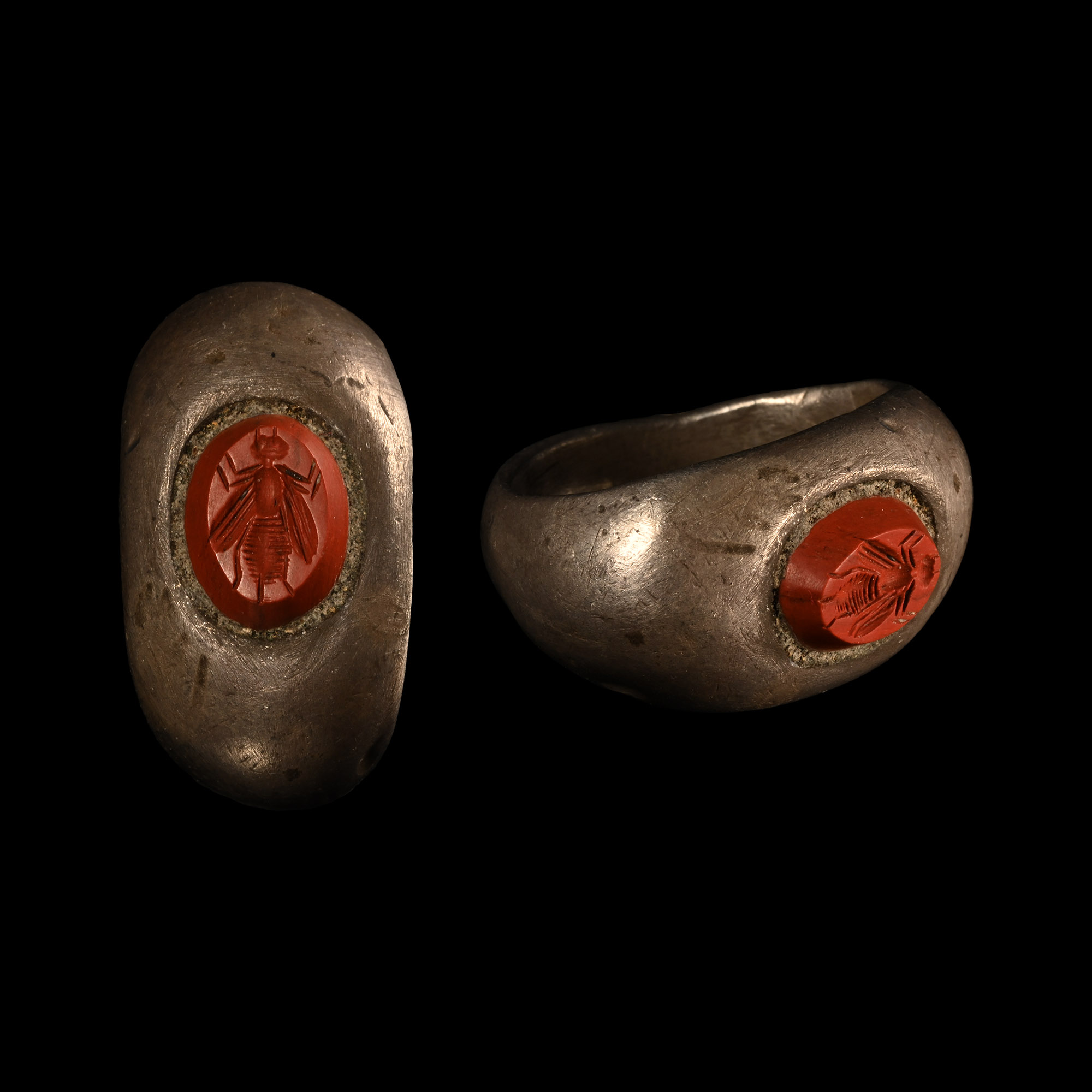 Roman Silver Ring with Fly Gemstone