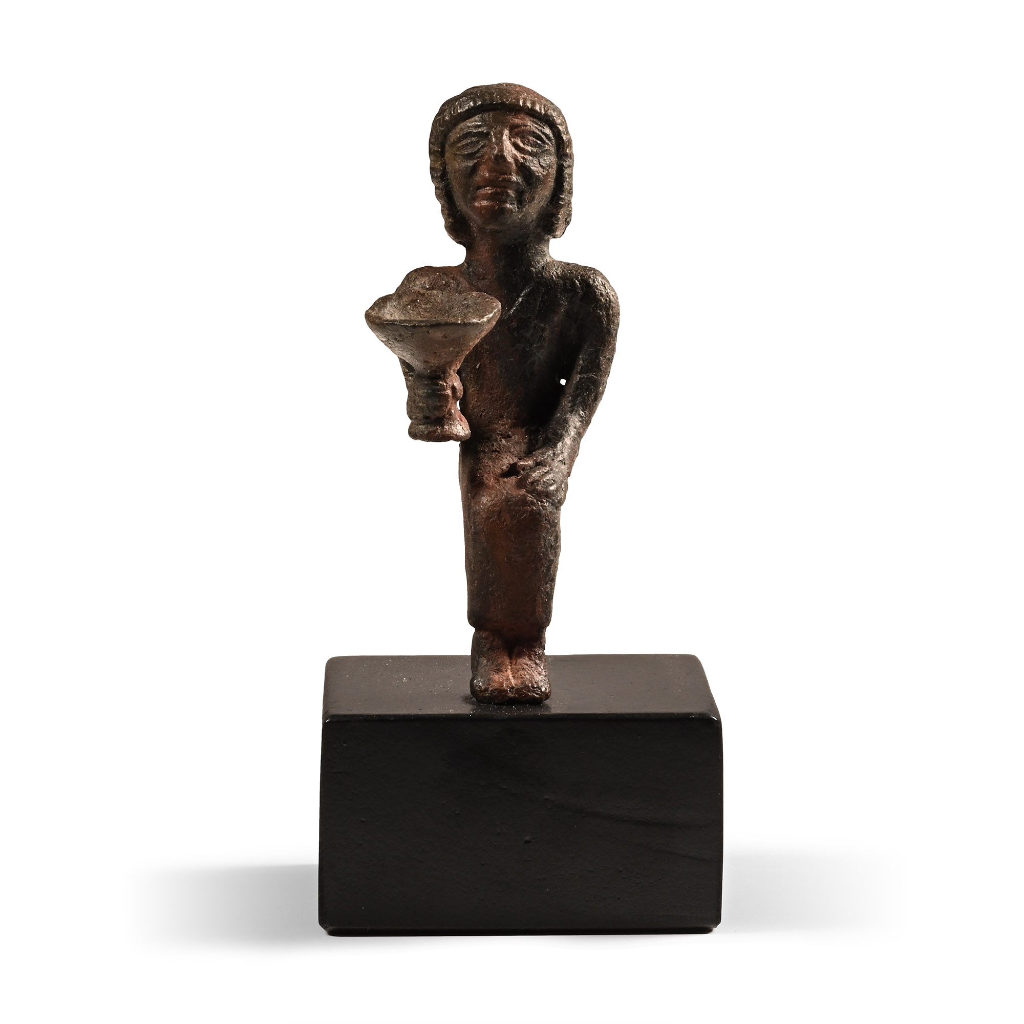 Phoenician Bronze Seated Figure Holding an Offering Cup