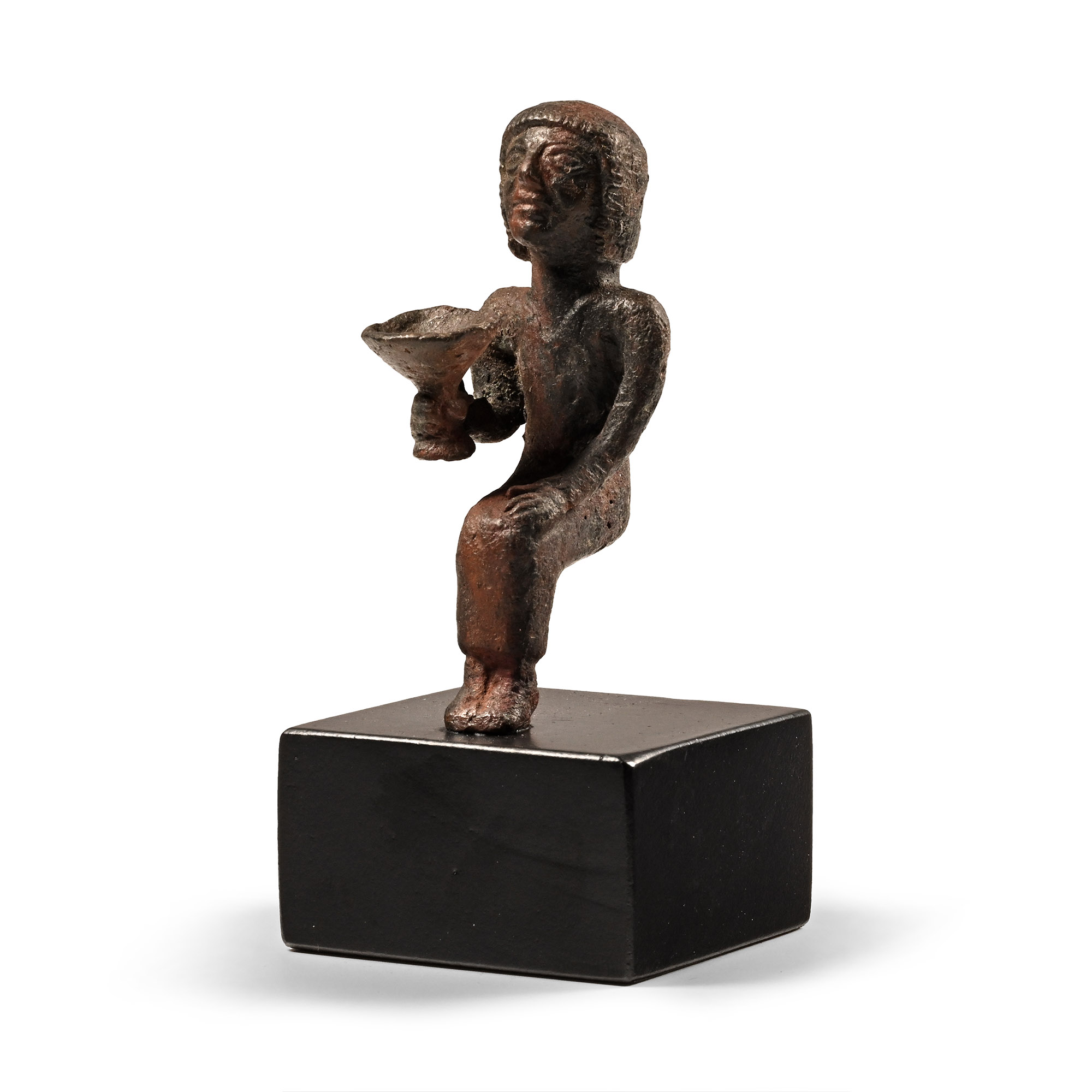 Phoenician Bronze Seated Figure Holding an Offering Cup