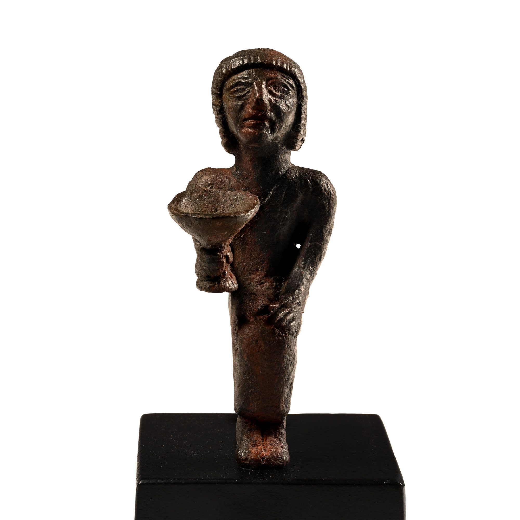 Phoenician Bronze Seated Figure Holding an Offering Cup