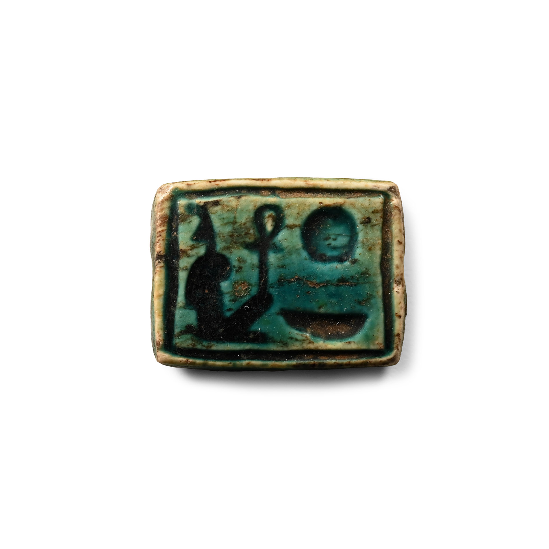 Egyptian Faience Block Bead for Amenhotep III and Queen Tiye