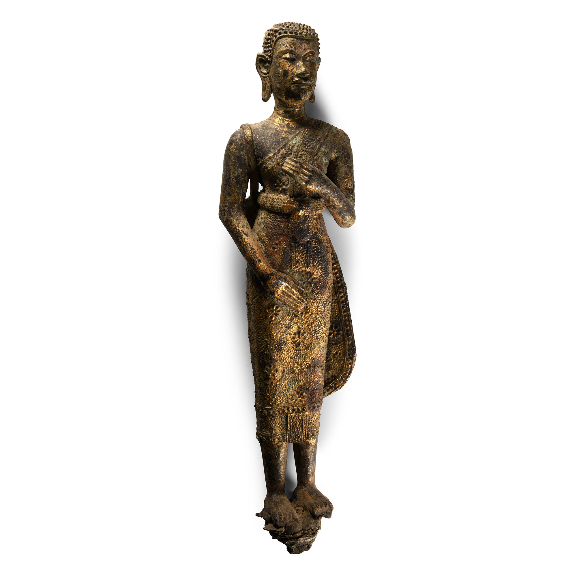 Thai Gilt Bronze Standing Buddha Statue