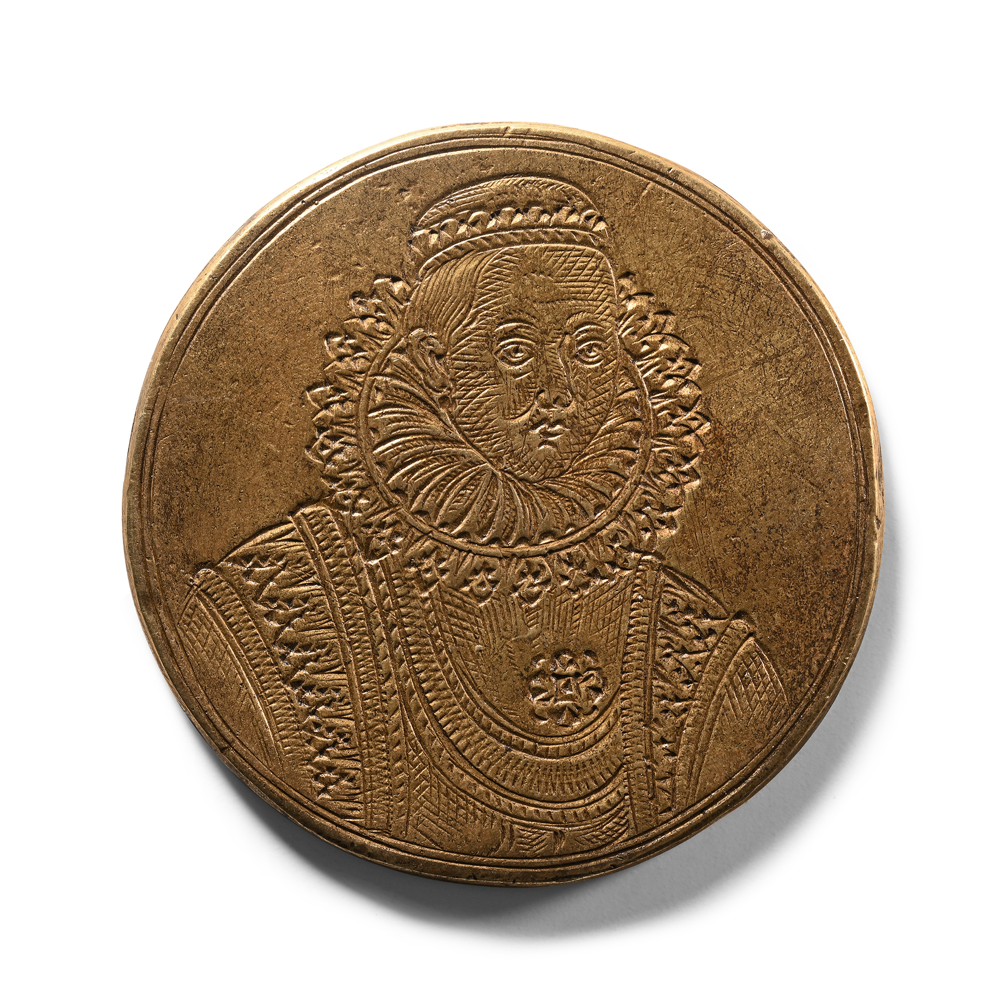 Scandinavian Brass Medallic Roundel of a Noble Lady
