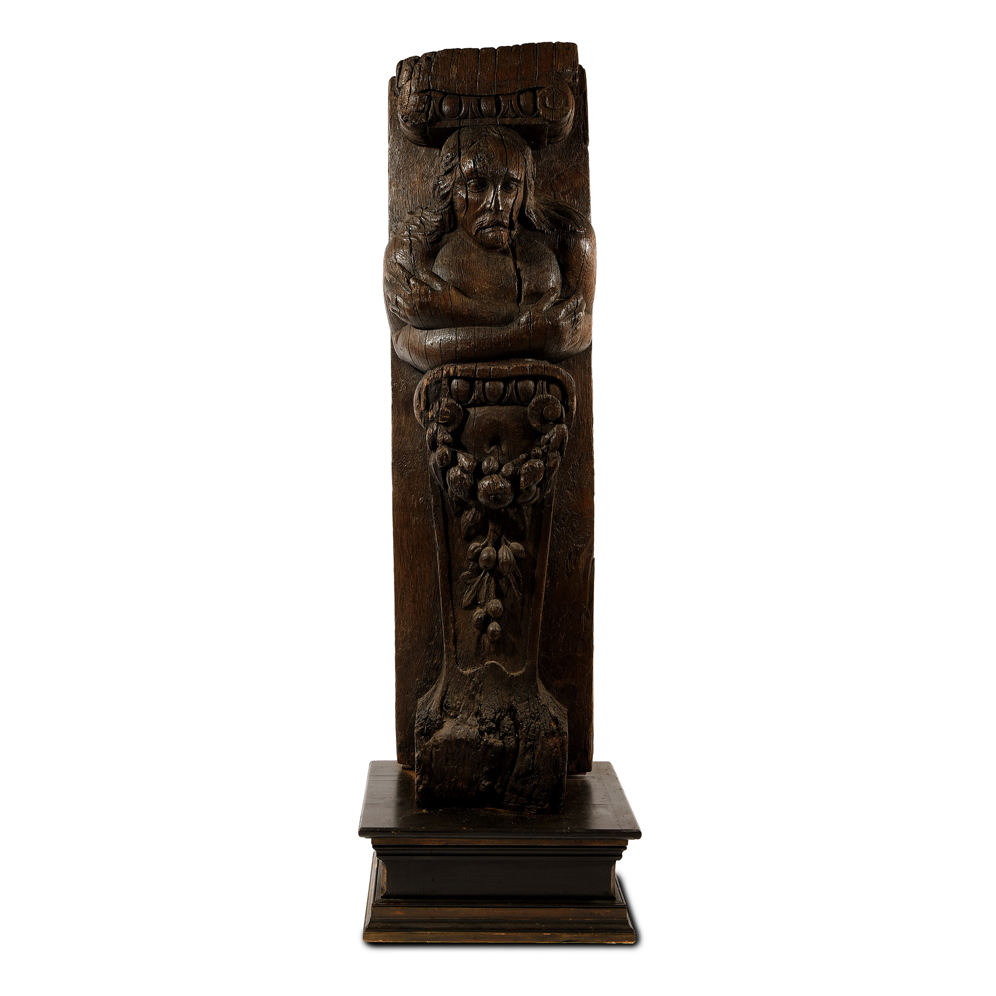Large Oak Architectural Feature Section with Figure of Charles I