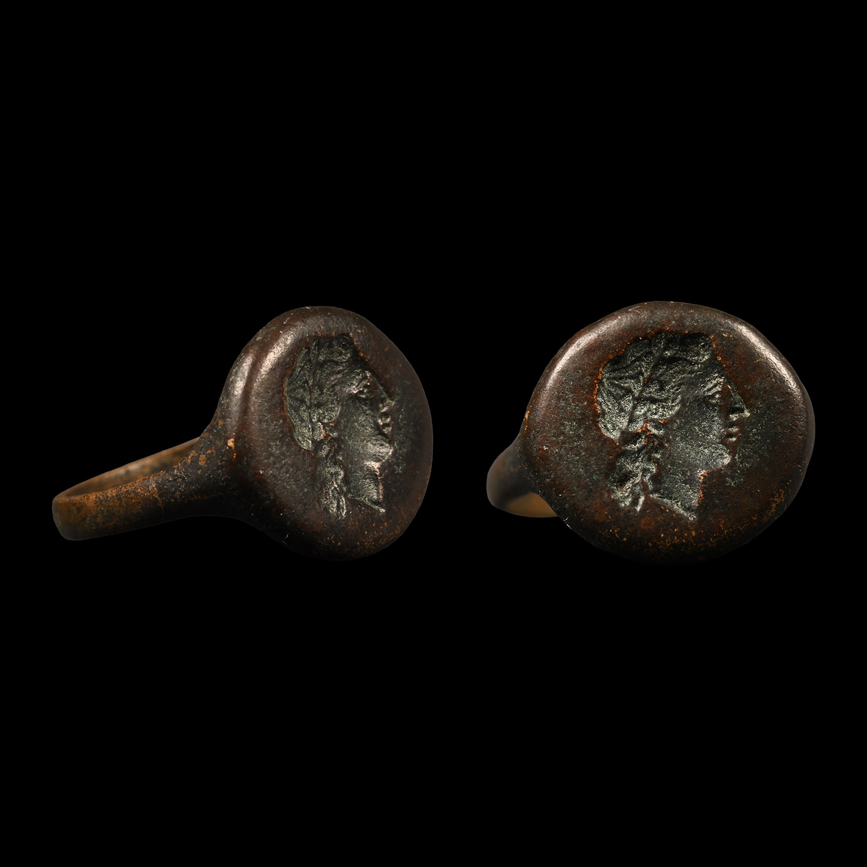 Bronze Signet Ring with Head of Apollo