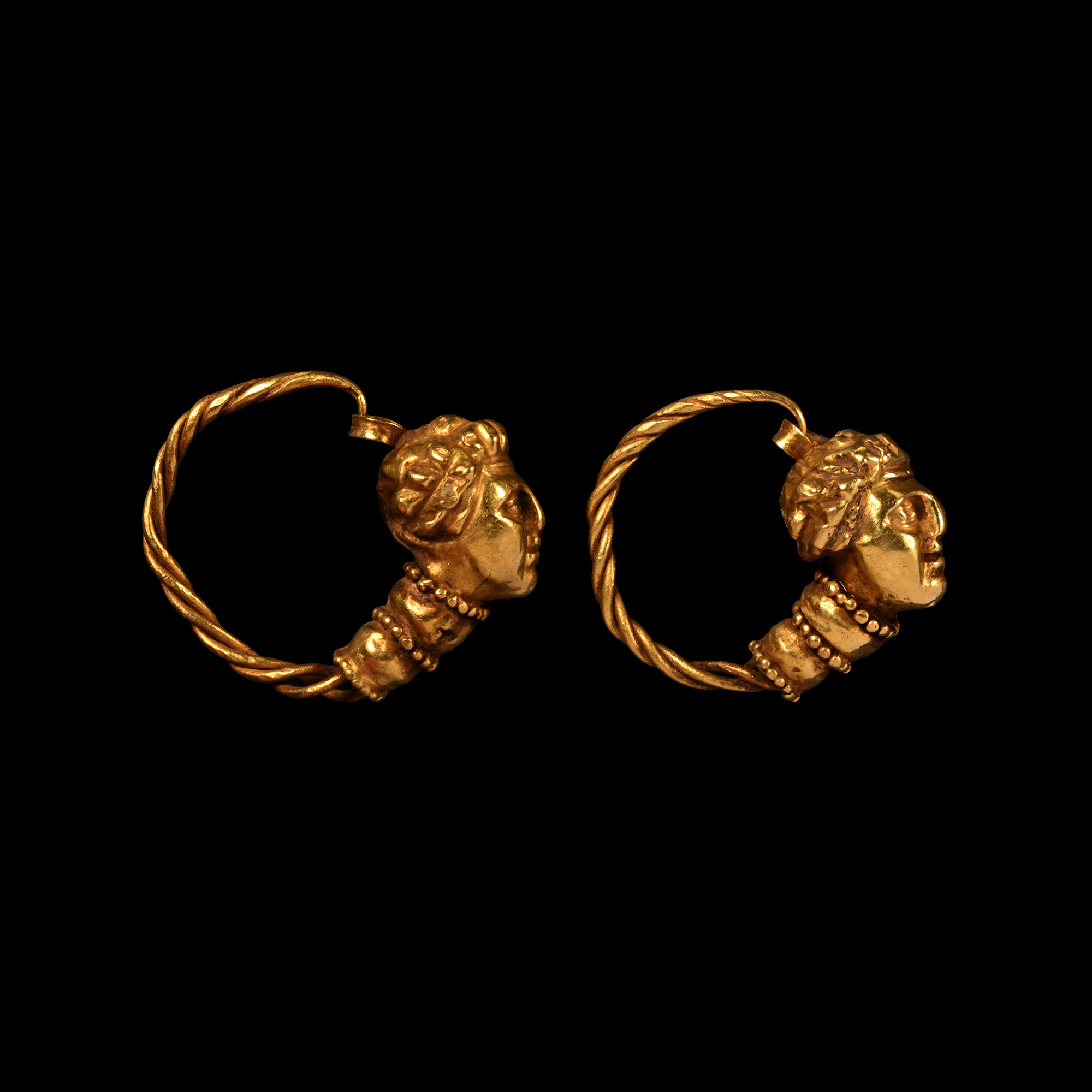 Greek Gold Earrings with Female Heads