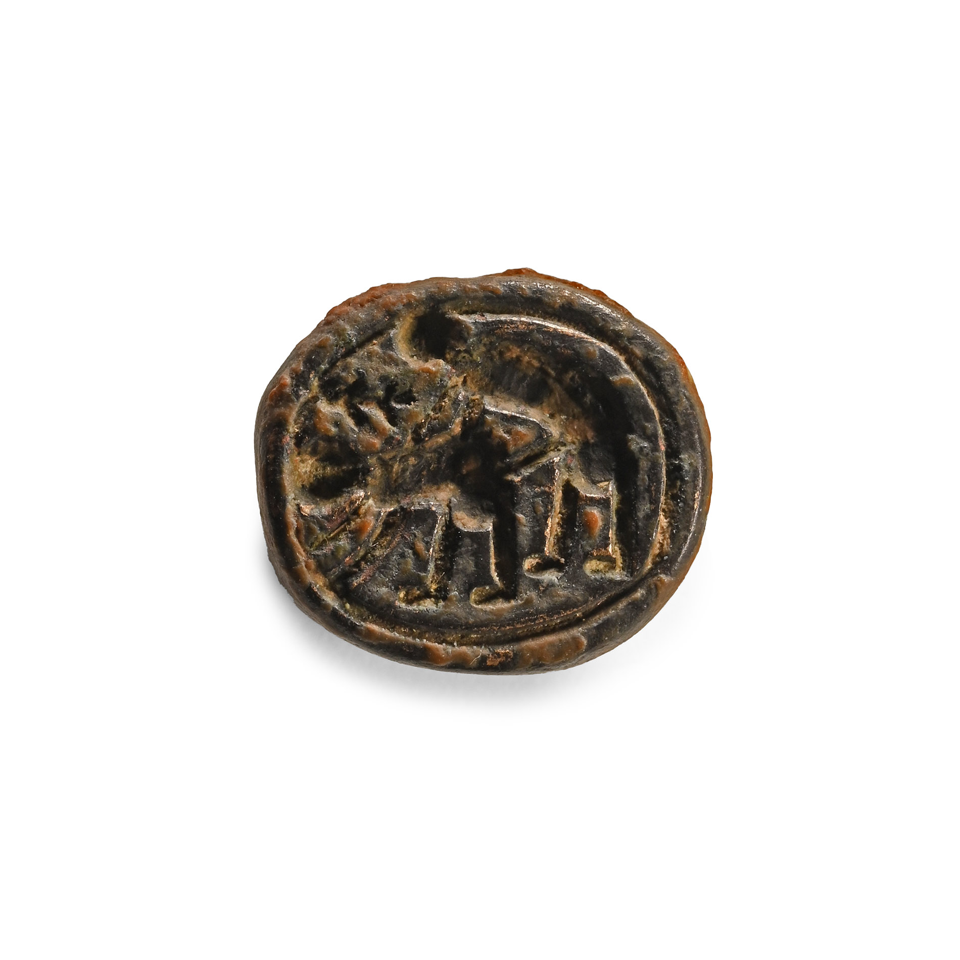 Phoenician Bronze Scaraboid Stamp Seal with Erotic Scene