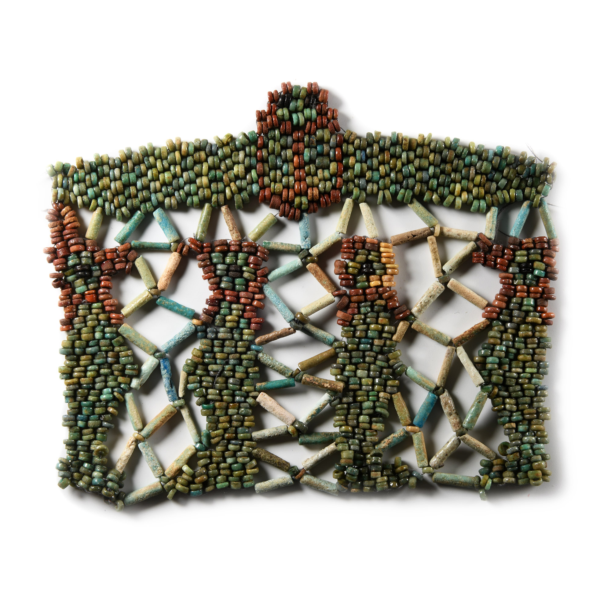 Large Egyptian Bead Panel with Four Sons of Horus and Winged Scarab