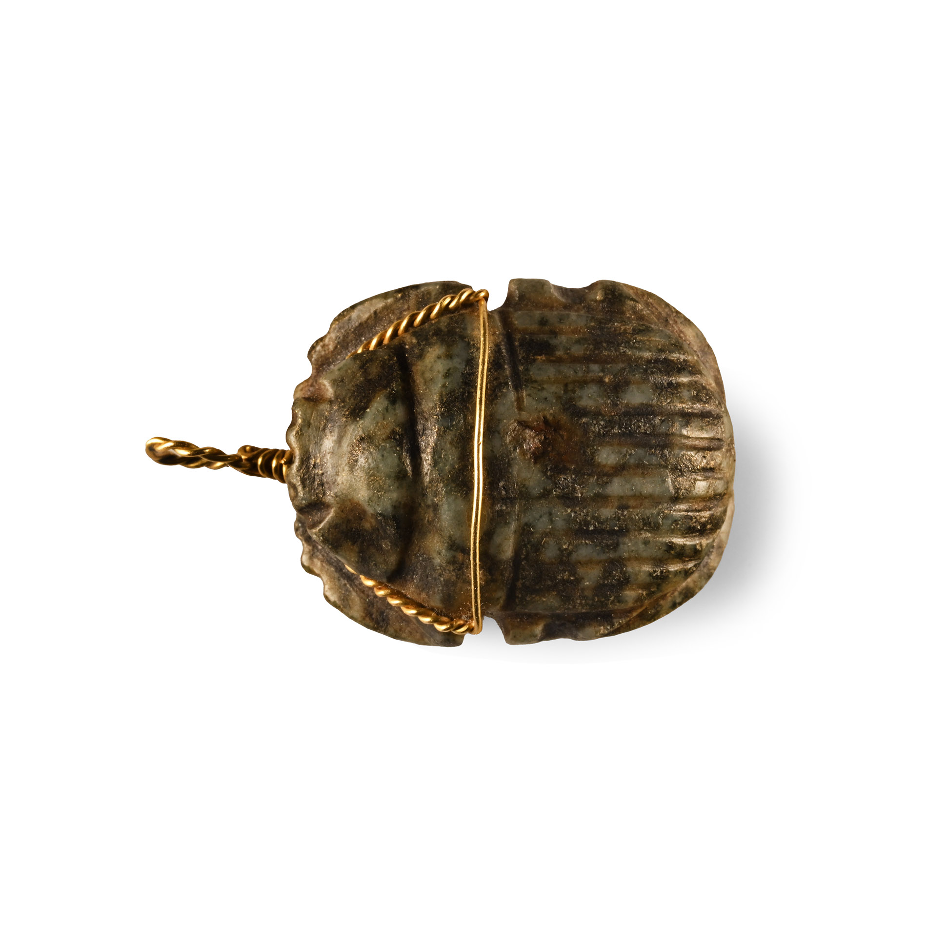 Egyptian Hardstone Heart Scarab in Gold Mount