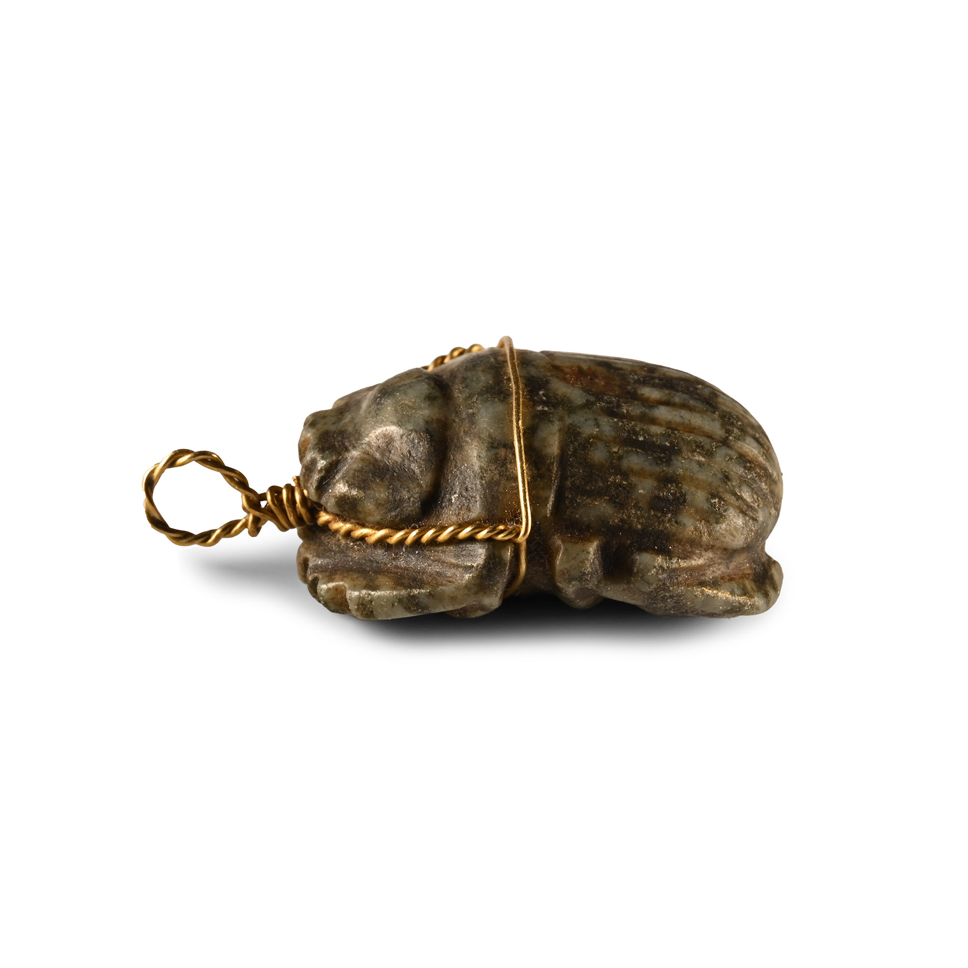 Egyptian Hardstone Heart Scarab in Gold Mount