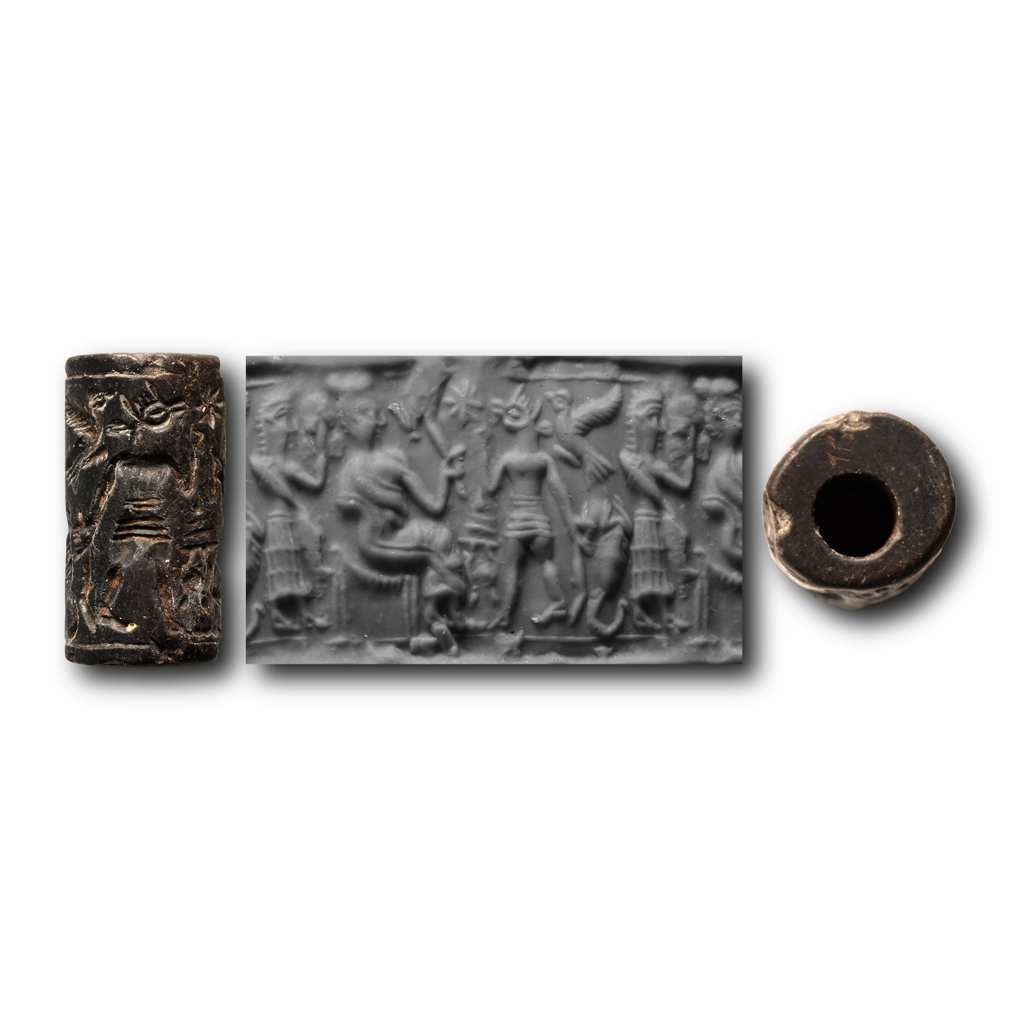 Western Asiatic Stone Cylinder Seal with Worship Scene