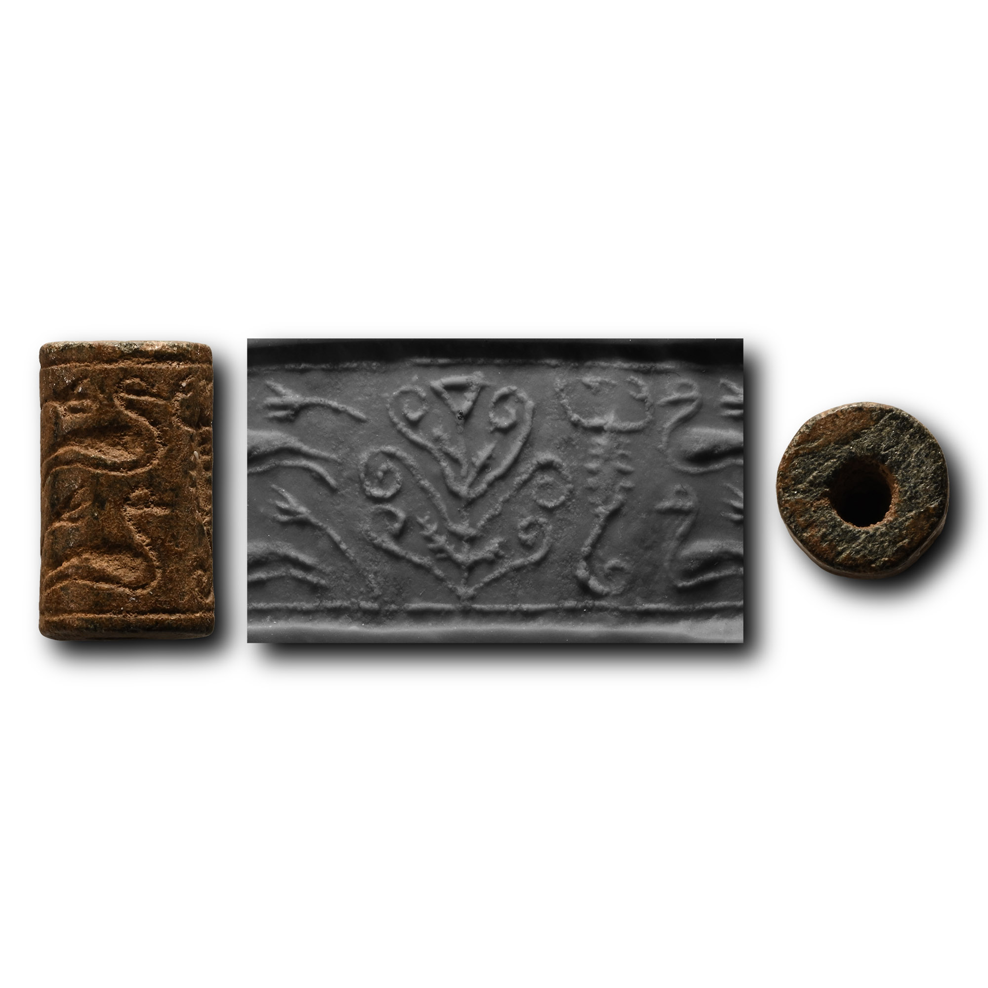 Neo-Assyrian Stone Cylinder Seal with Scorpion and Bird