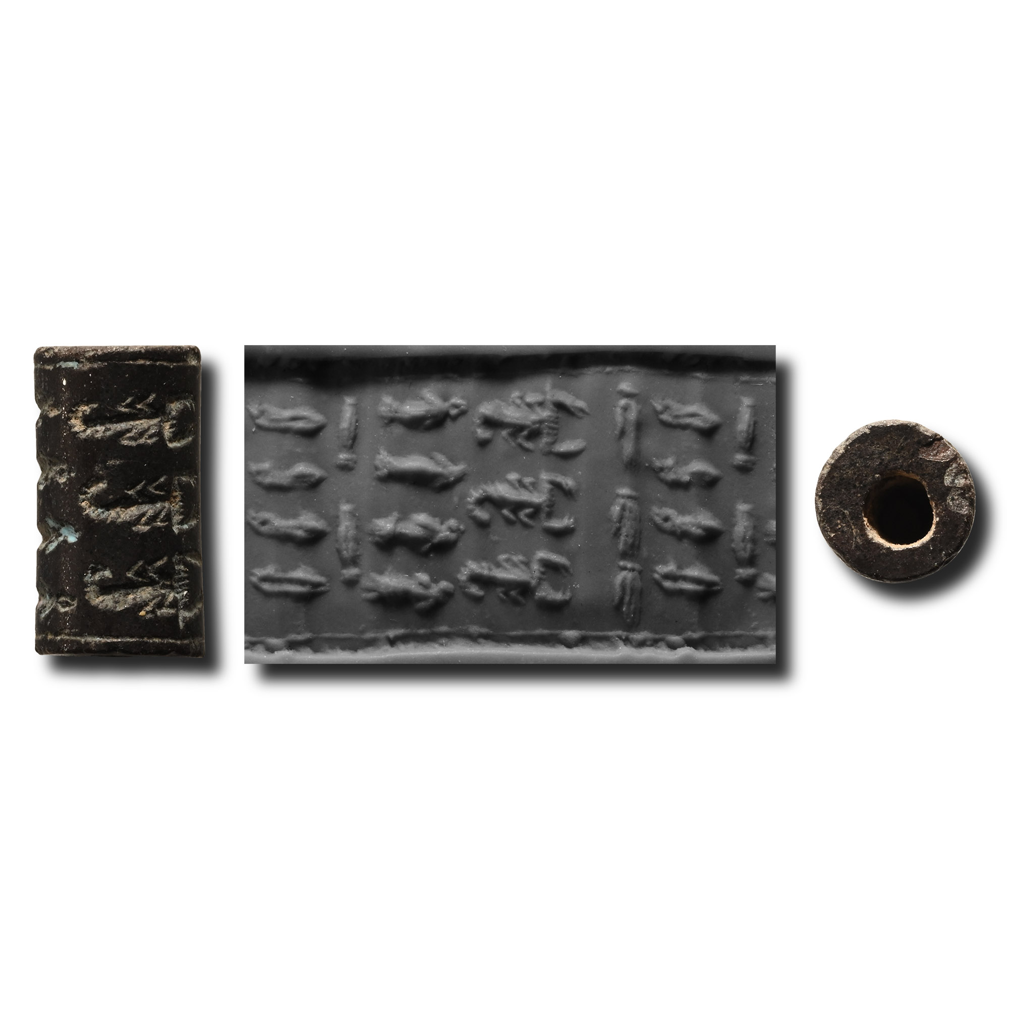 Western Asiatic Neo-Assyrian Stone Cylinder Seal with Scorpions and Fish