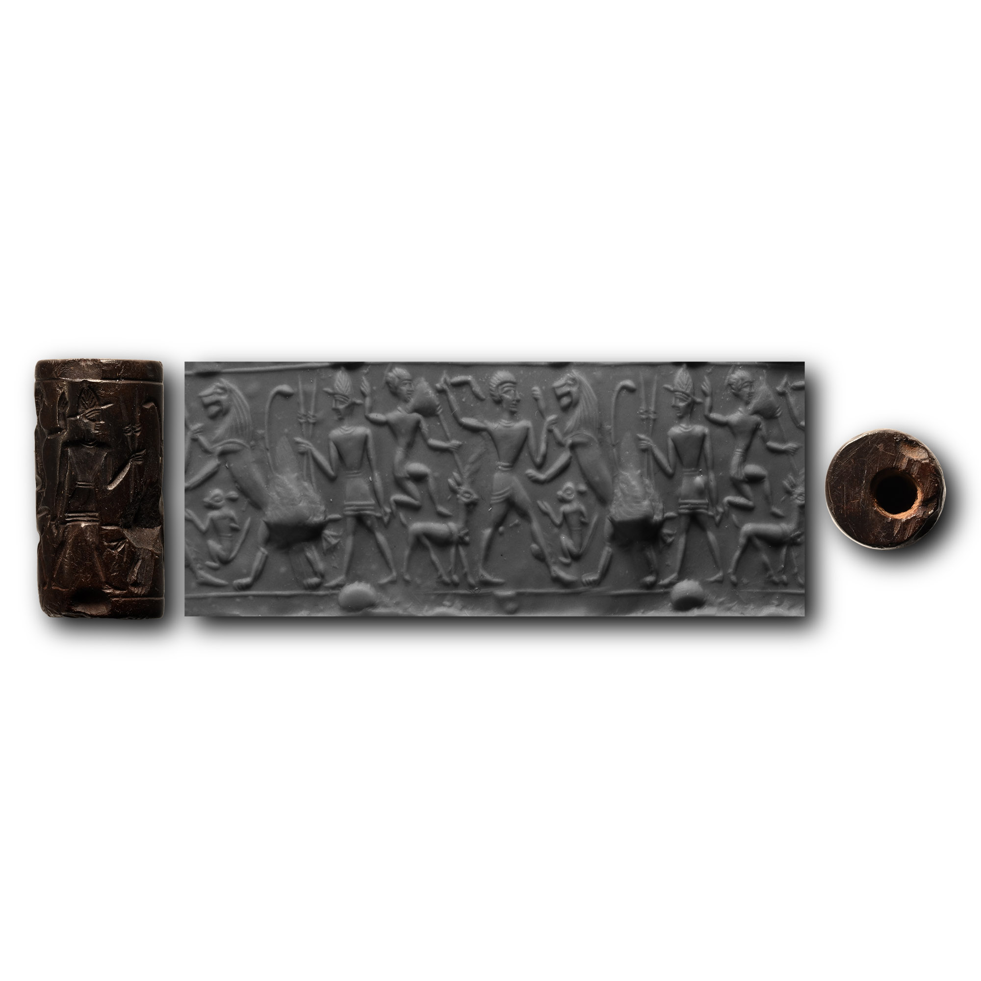 Western Asiatic Stone Cylinder Seal with Hunting Scene