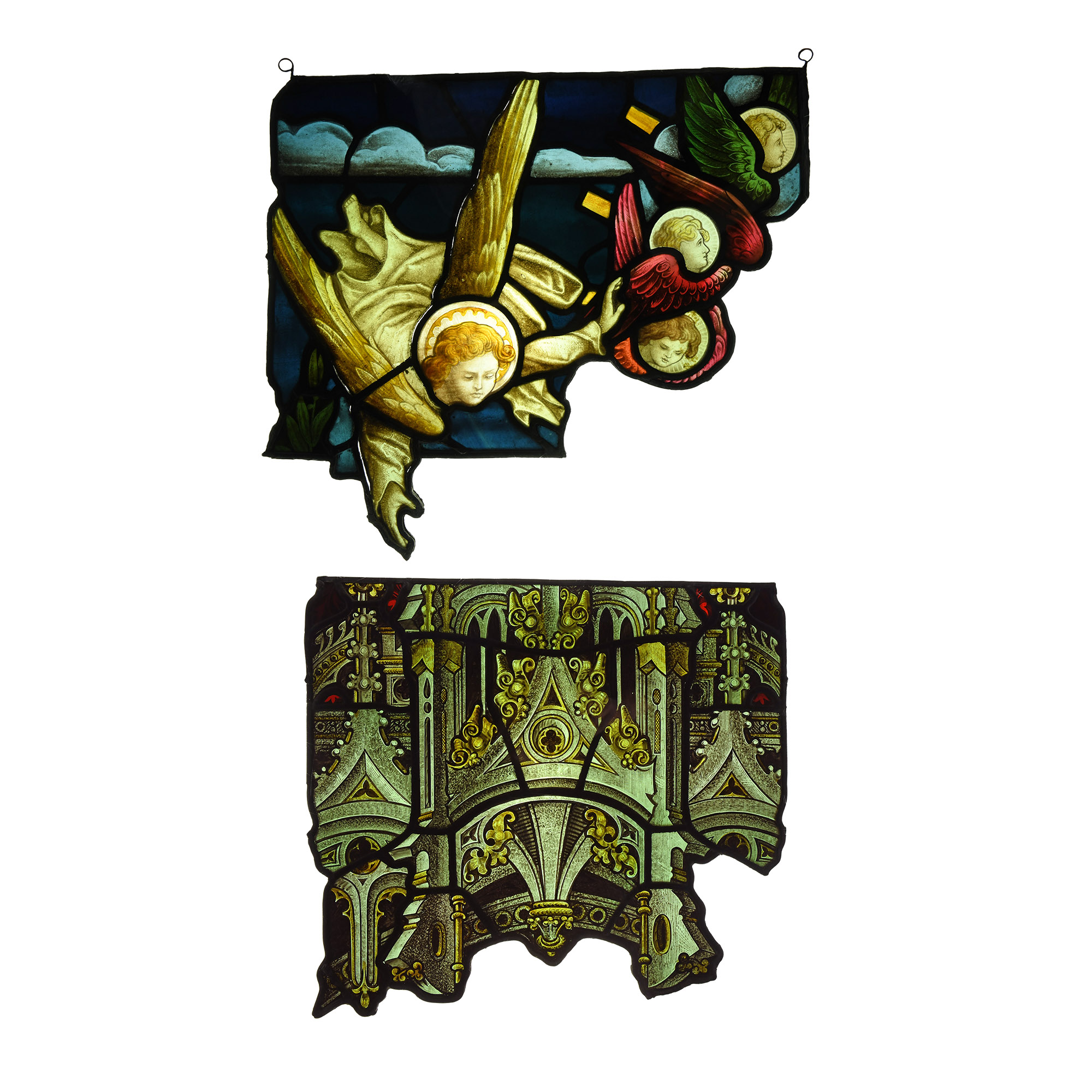 Gothic Stained Glass Panel Pair
